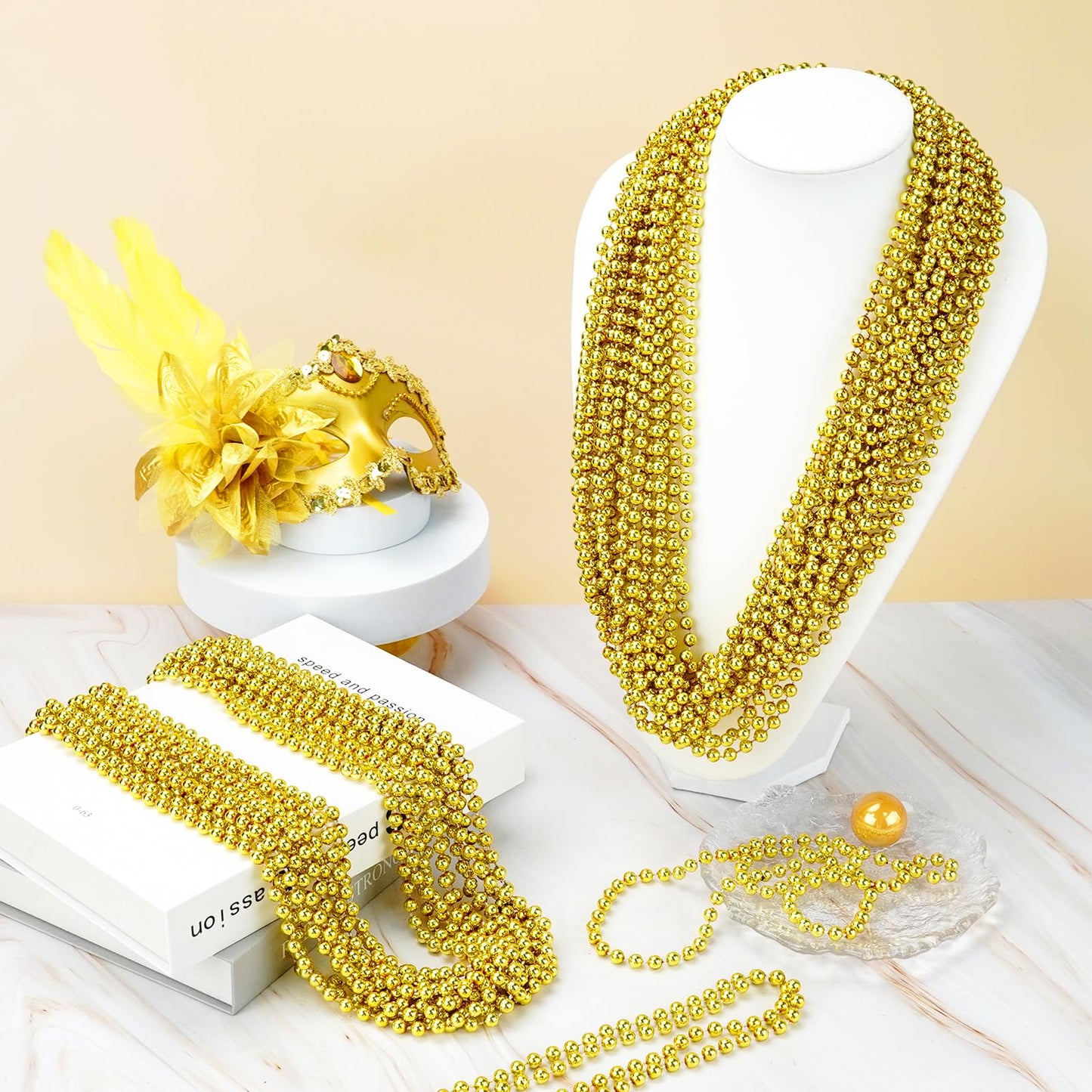 SHAOQINLIN 100 PCS Gold Bead Necklace - 33in Mardi Gras Beads for Parades & Festive Events