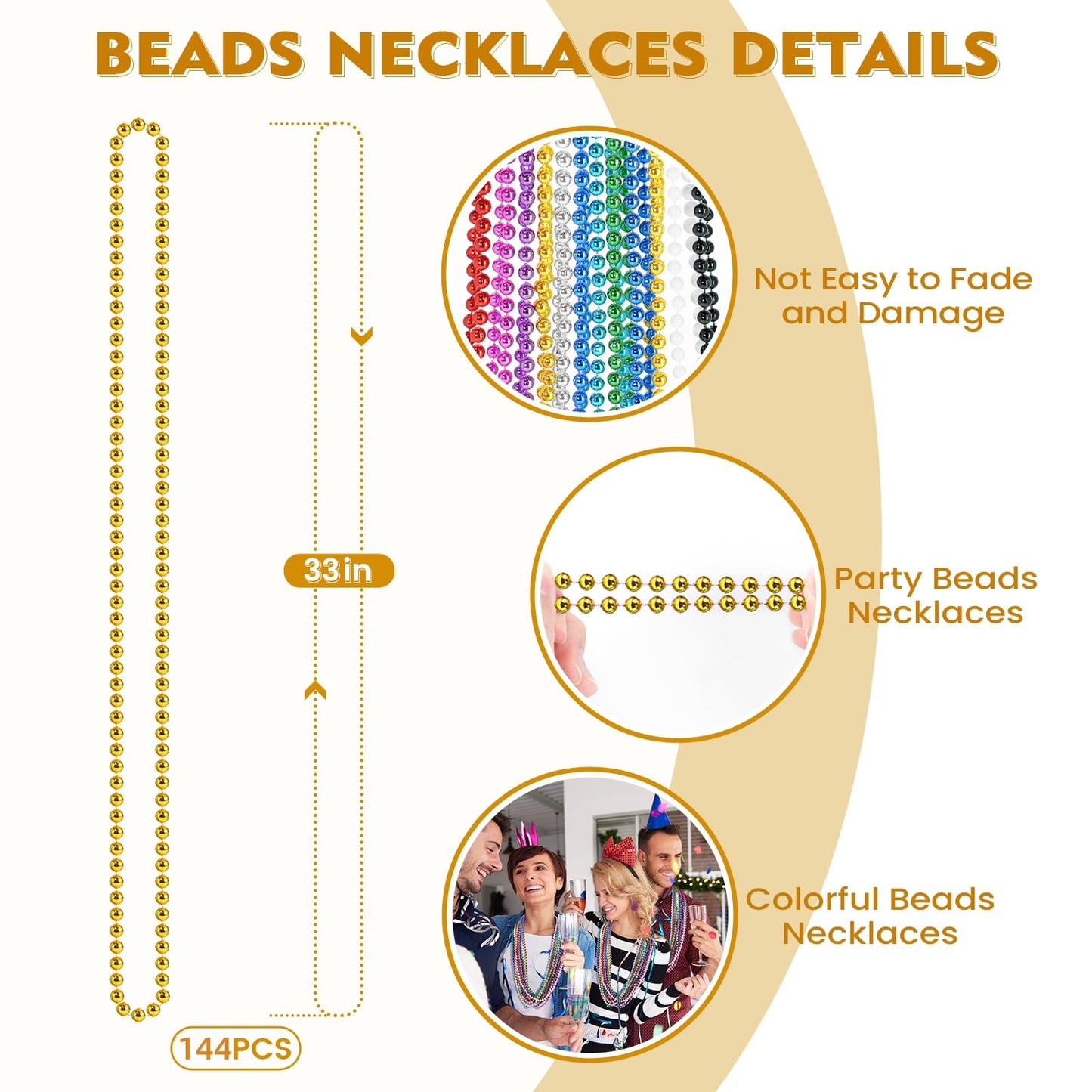 SHAOQINLIN 144 PCS Mardi Gras Beads Necklaces – 33-inch Colorful Party Beads in 12 Colors