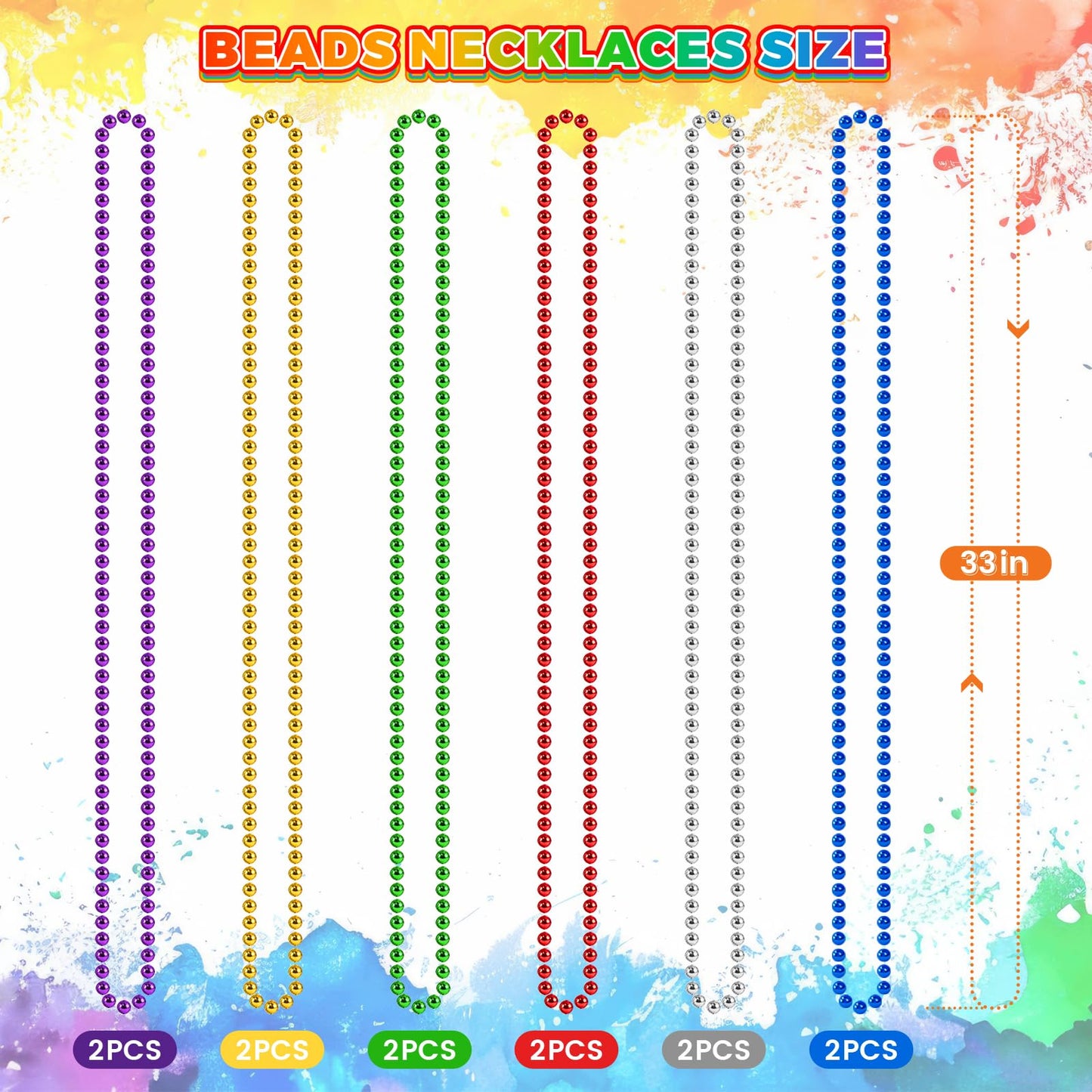 SHAOQINLIN 12 PCS Mardi Gras Beads Necklaces – 33-Inch Colorful Bulk Party Beads