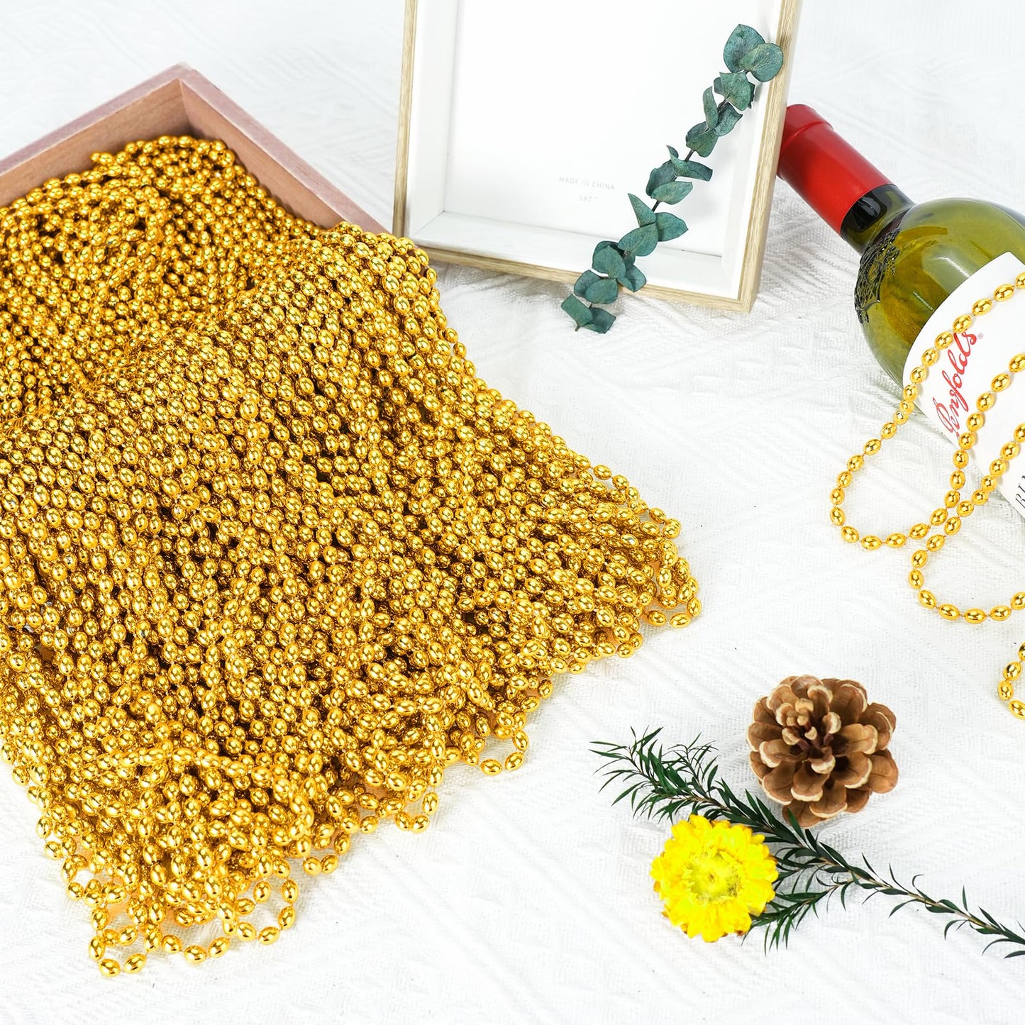 SHAOQINLIN 100 Pcs Gold Bead Necklaces – Mardi Gras & Party Beads, 30.5 Inch Length