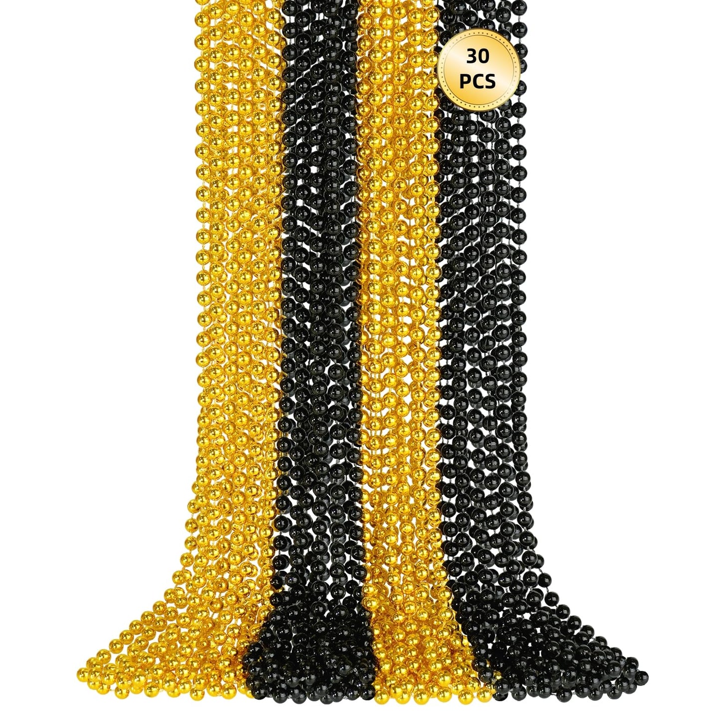SHAOQINLIN 30 PCS Gold & Black New Year Necklaces – 33 Inch Beads for Festive Parties