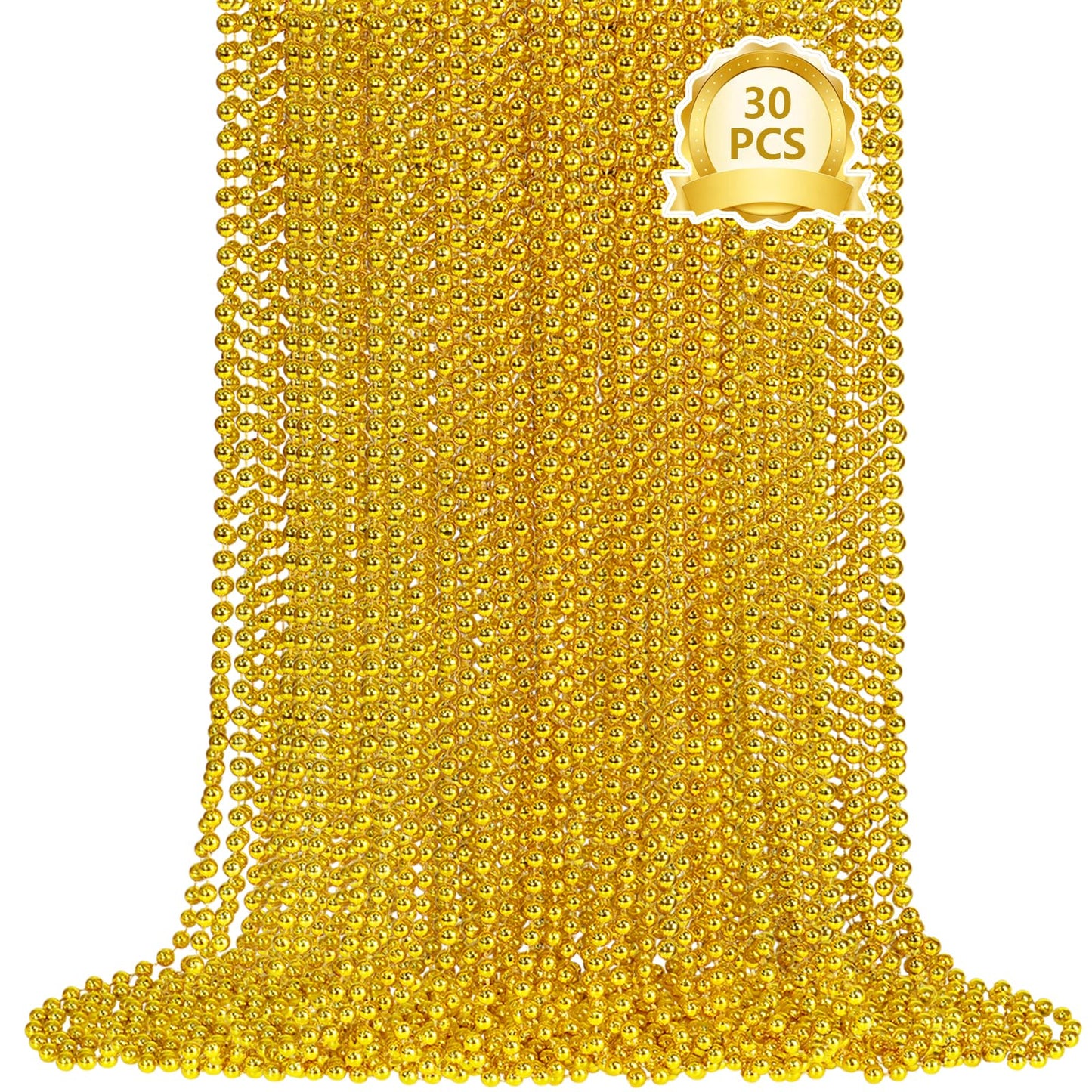 SHAOQINLIN 30 PCS Gold Bead Necklaces – 33-inch Mardi Gras Beads for Parties & Parades