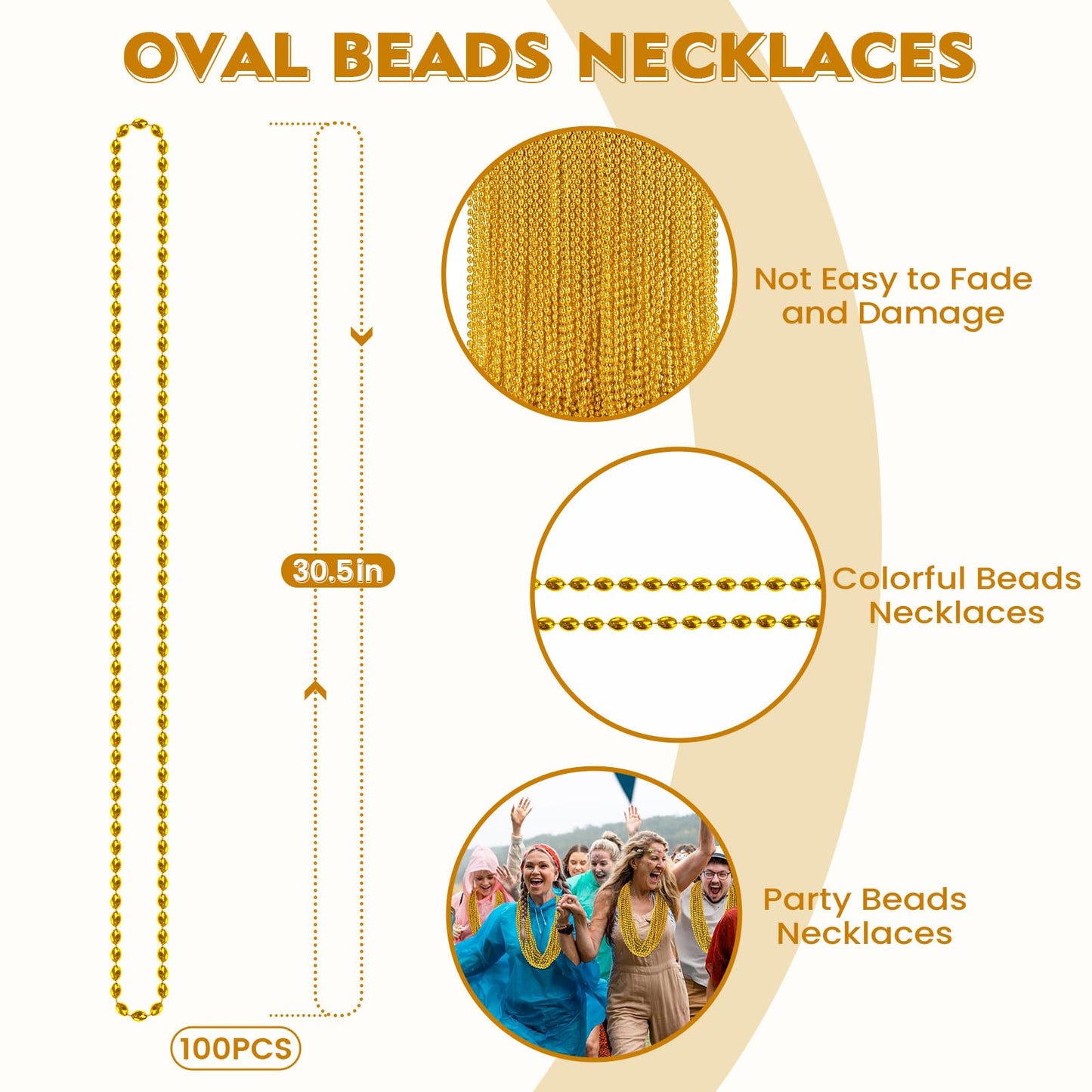 SHAOQINLIN 100 Pcs Gold Bead Necklaces – Mardi Gras & Party Beads, 30.5 Inch Length