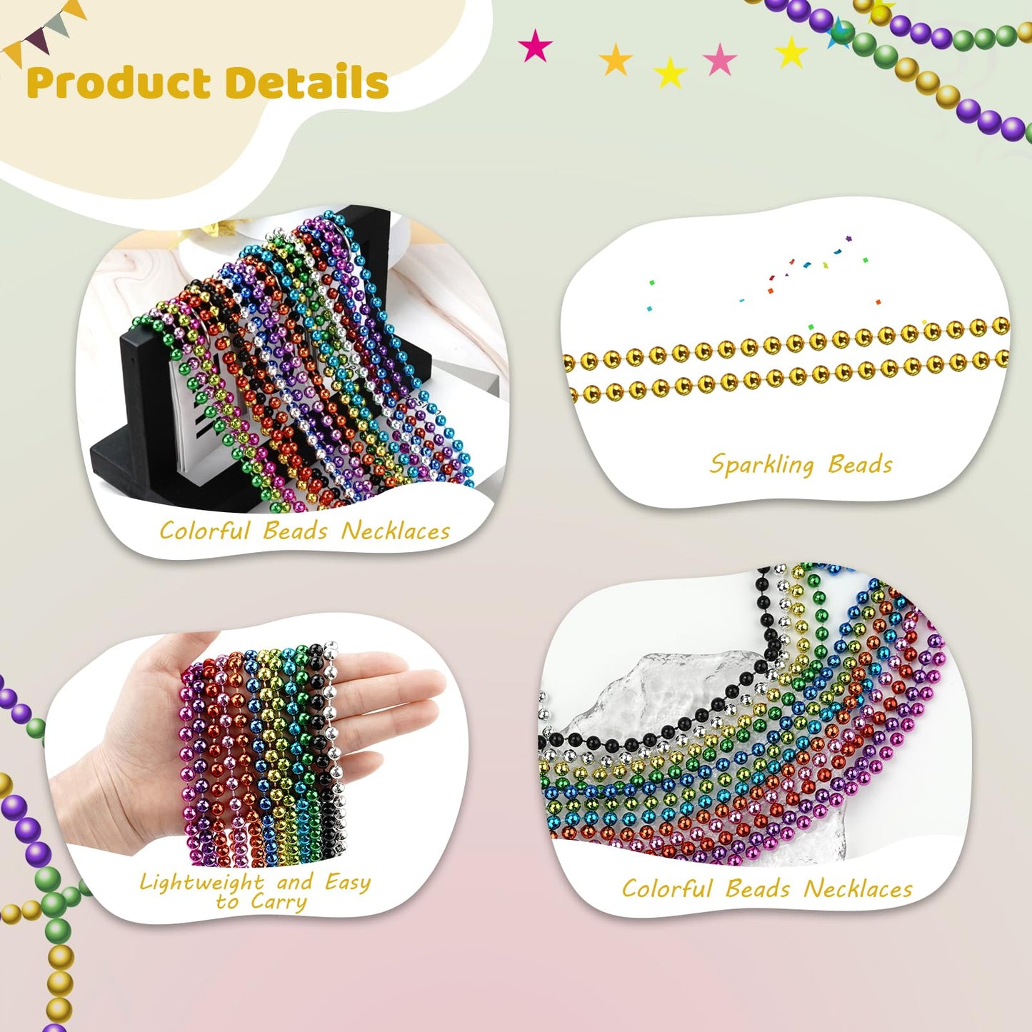 SHAOQINLIN 30 PCS Gold Bead Necklaces – 33-inch Mardi Gras Beads for Parties & Parades