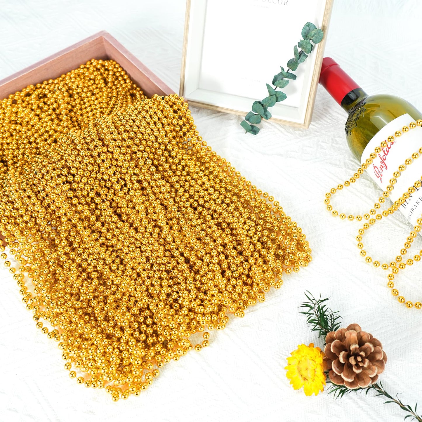 SHAOQINLIN 30 PCS Gold Bead Necklaces – 33-inch Mardi Gras Beads for Parties & Parades