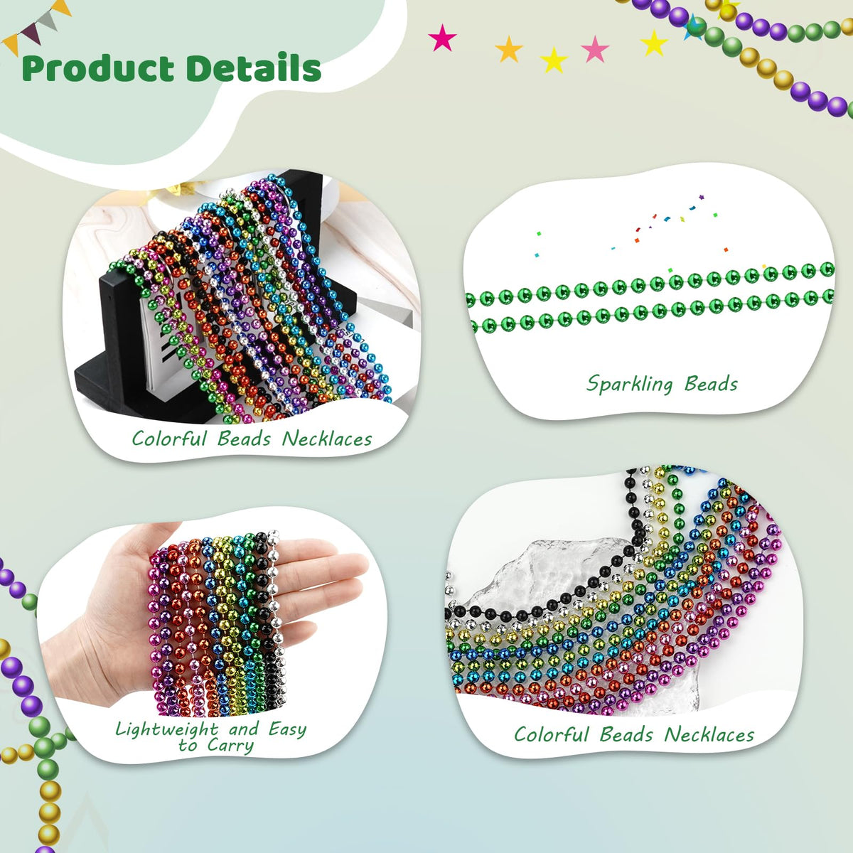SHAOQINLIN 50 Pcs Green St. Patrick's Day Beads Necklace – 33in Mardi Gras Party Beads