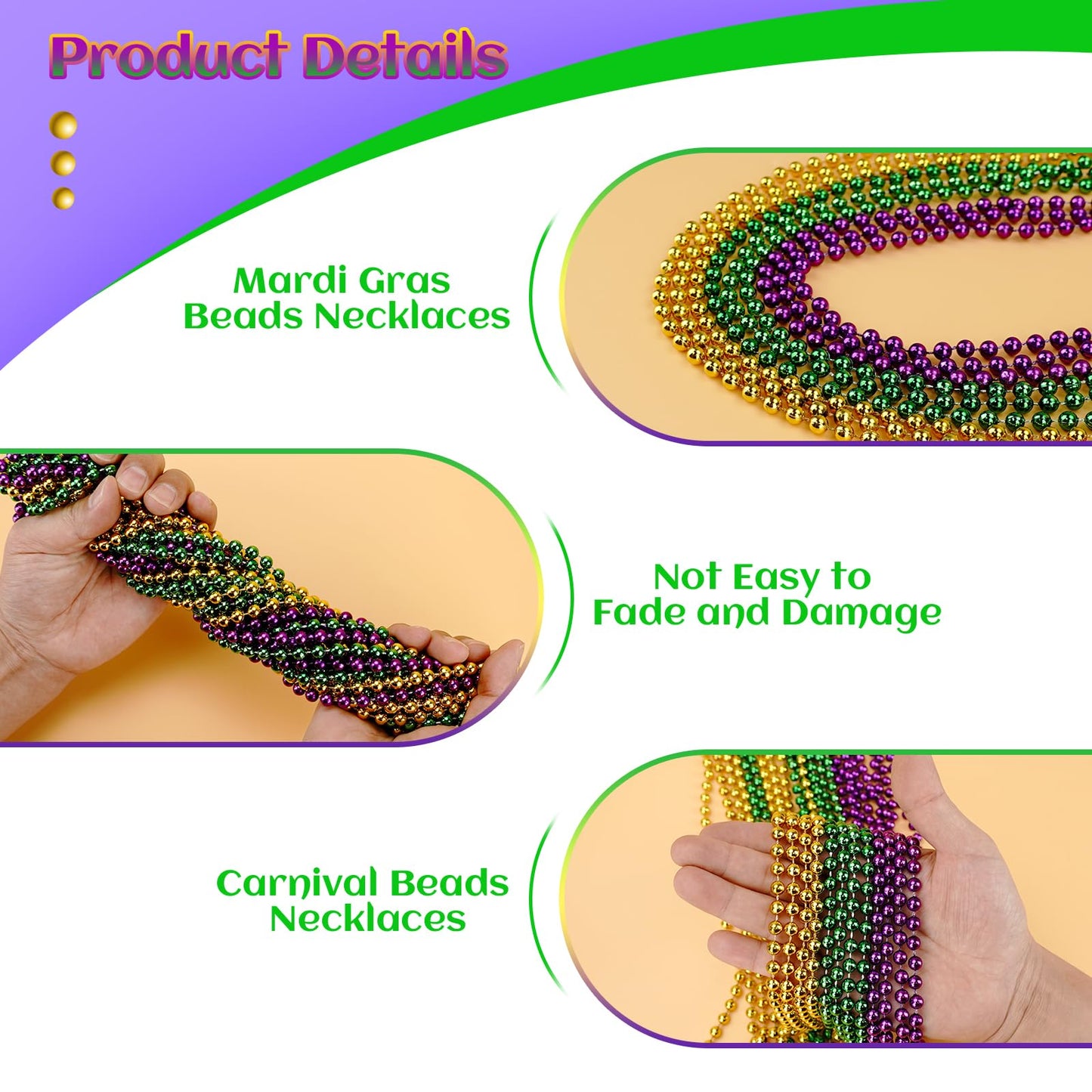 SHAOQINLIN 144 PCS Mardi Gras Beads Necklaces – 33-inch Gold, Green & Purple Bulk