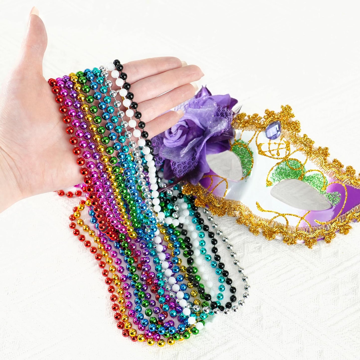SHAOQINLIN 30 PCS Mardi Gras Beads Necklaces – 33in Colorful Bulk Party Beads in 10 Colors