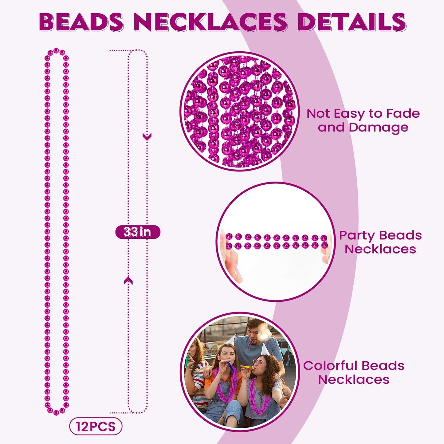 SHAOQINLIN 12-Piece Breast Cancer Awareness Beads Necklaces – Hot Pink, 33-Inch Parade Accessories