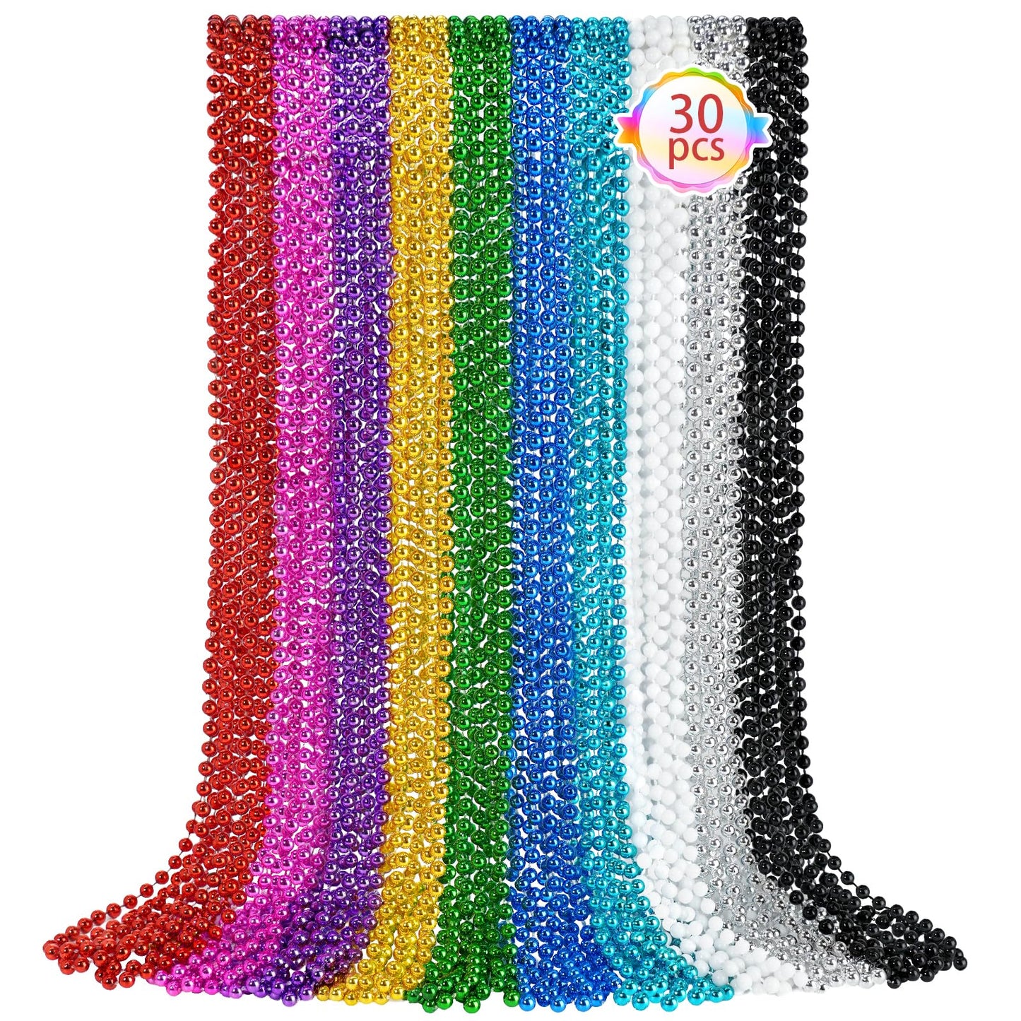 SHAOQINLIN 30 PCS Mardi Gras Beads Necklaces – 33in Colorful Bulk Party Beads in 10 Colors