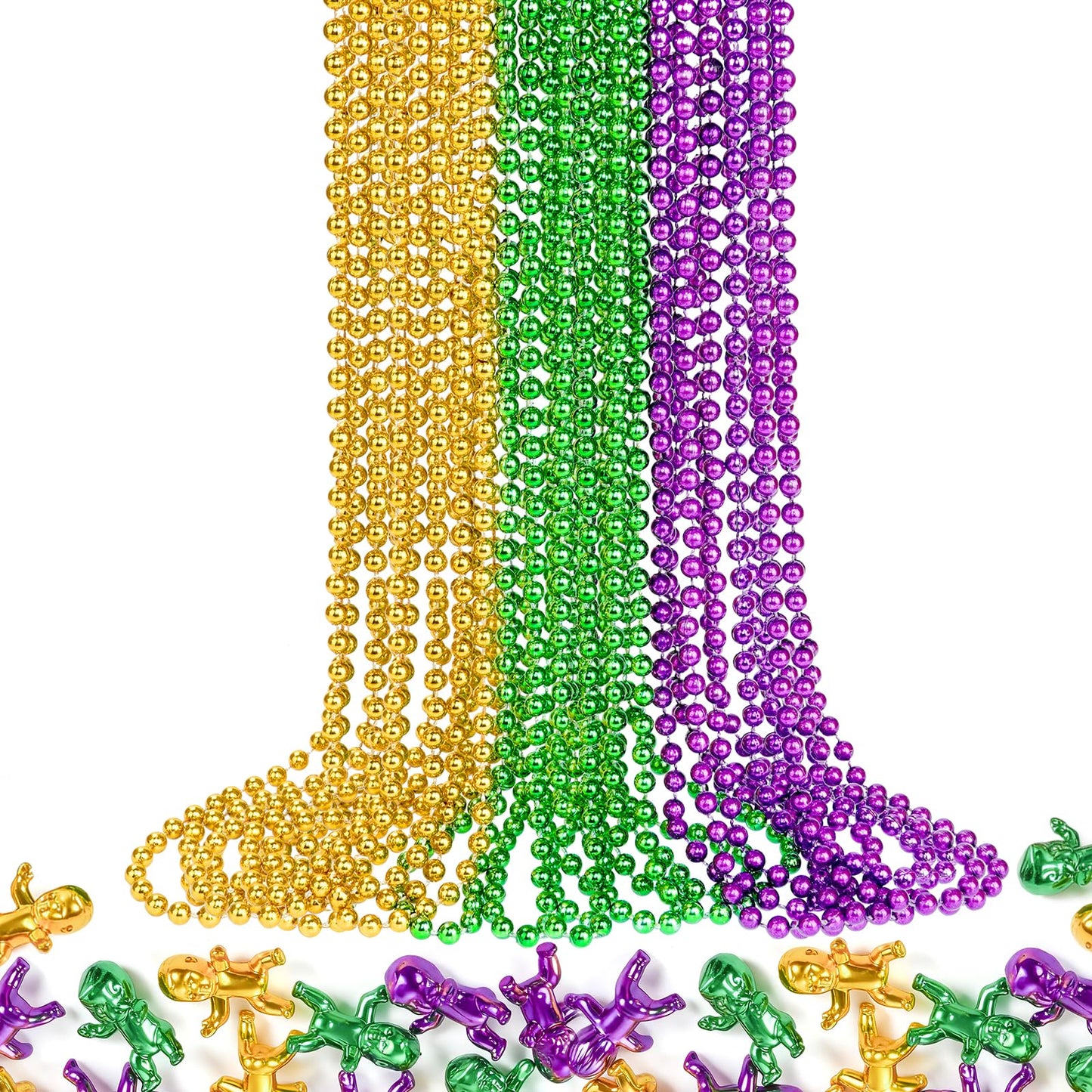 SHAOQINLIN Mardi Gras Beads & King Cake Babies Set – 33'' Necklaces + 12 Mini Babies