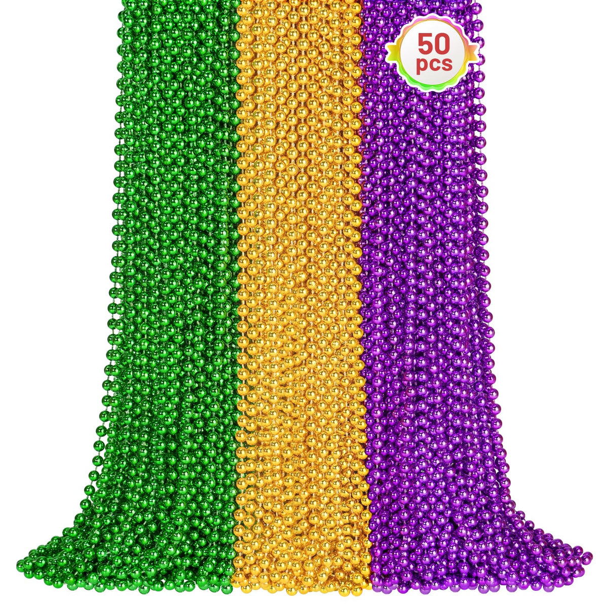 SHAOQINLIN 51-Pack Mardi Gras Beads Bulk – 33-Inch Metallic Purple Green Gold Necklaces for Parades & Parties