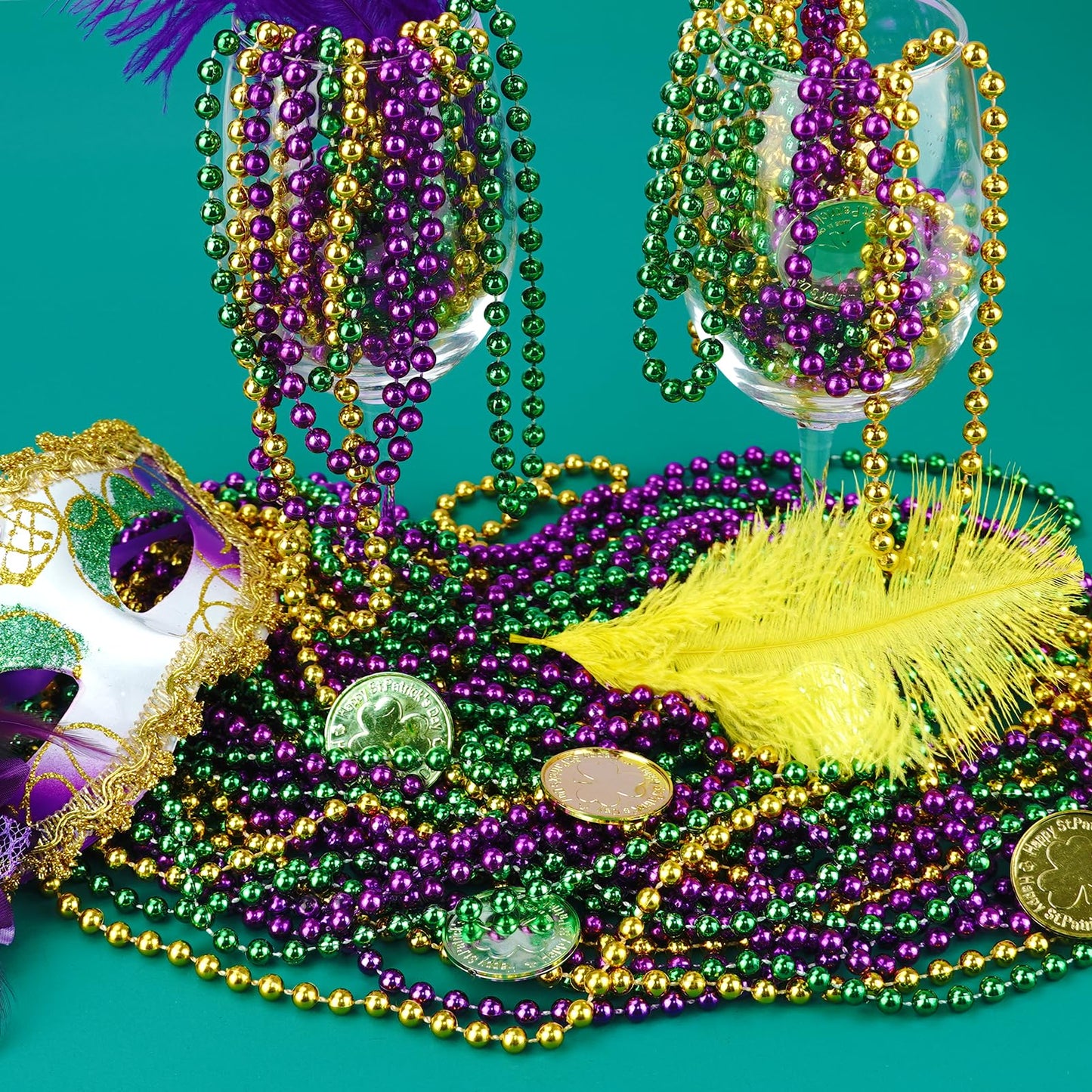 SHAOQINLIN 144 PCS Mardi Gras Beads Necklaces – 33-inch Gold, Green & Purple Bulk