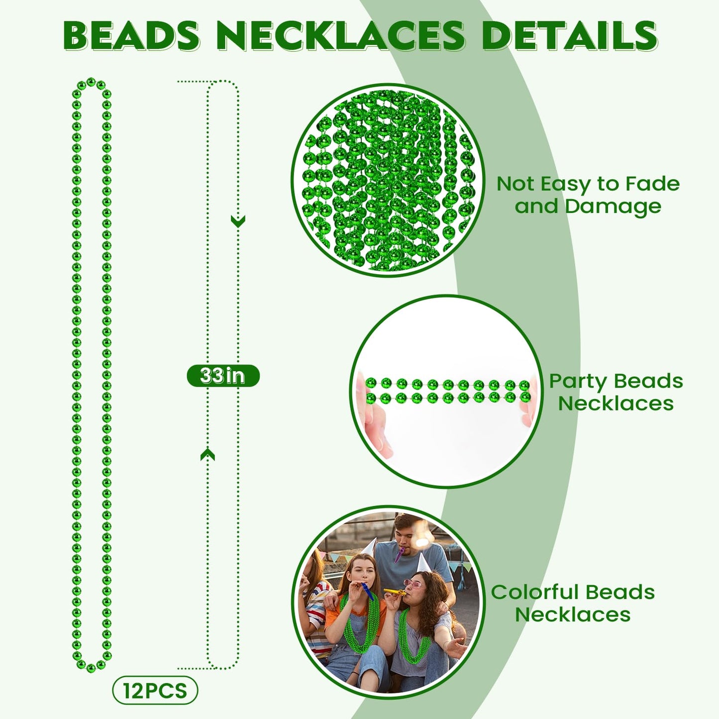 SHAOQINLIN 12 PCS Green Bead Necklaces – 33" Mardi Gras & St. Patrick's Day Party Beads