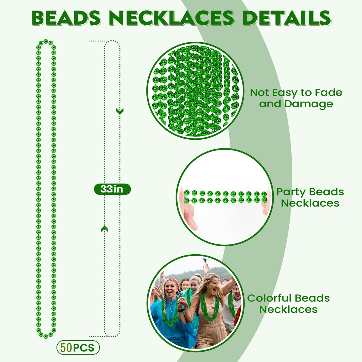 SHAOQINLIN 50 Pcs Green St. Patrick's Day Beads Necklace – 33in Mardi Gras Party Beads