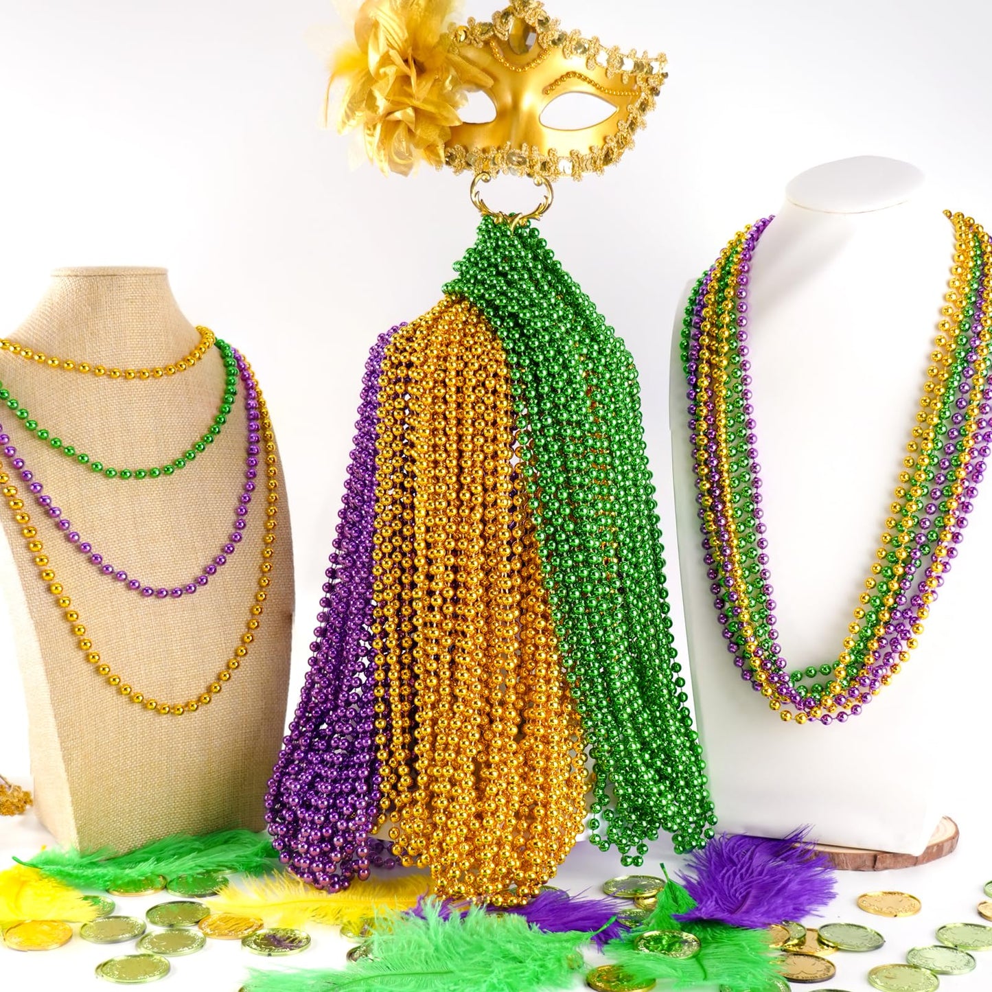 SHAOQINLIN 30PCS Mardi Gras Beads – 33'' Metallic Purple Green Gold Necklaces Bulk for Parades, Costumes & Party Decor
