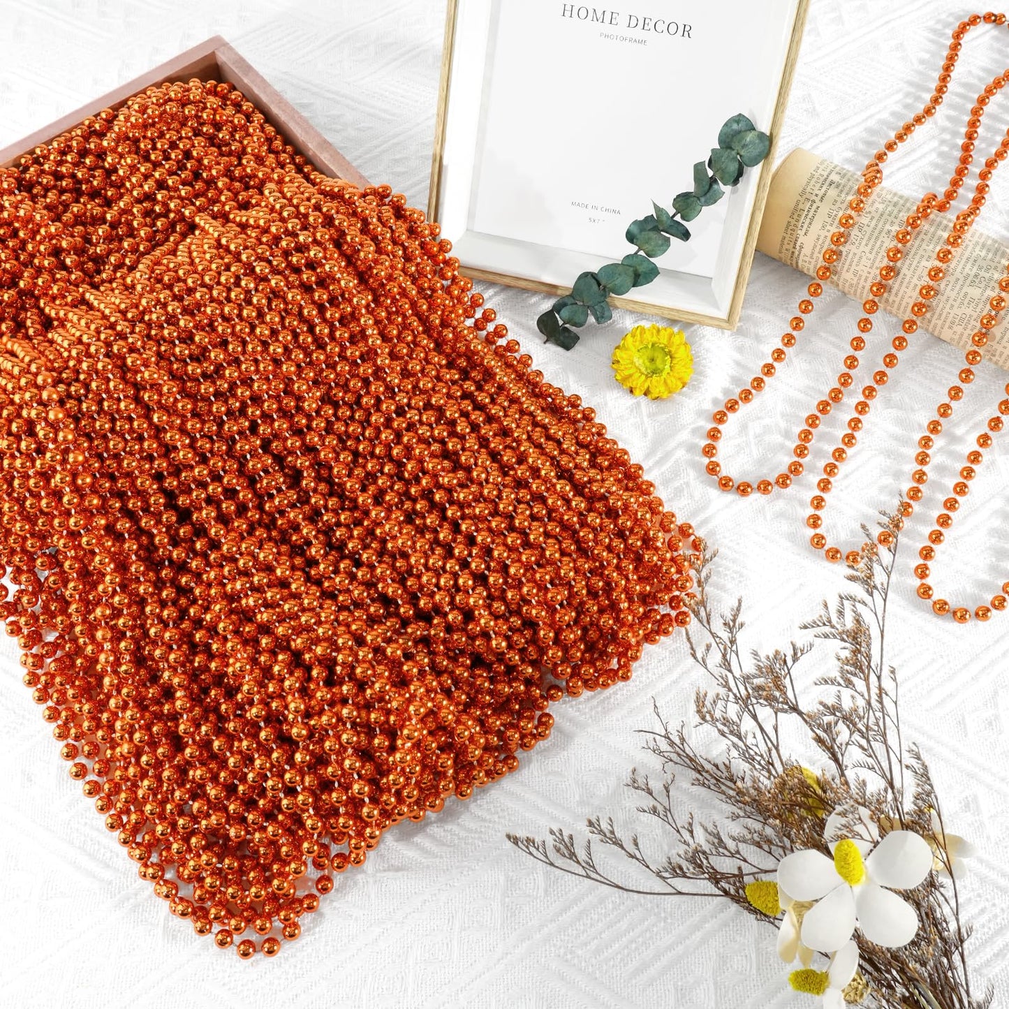 SHAOQINLIN 144 PCS Orange Bead Necklace Set — 33-Inch Mardi Gras & Halloween Beads