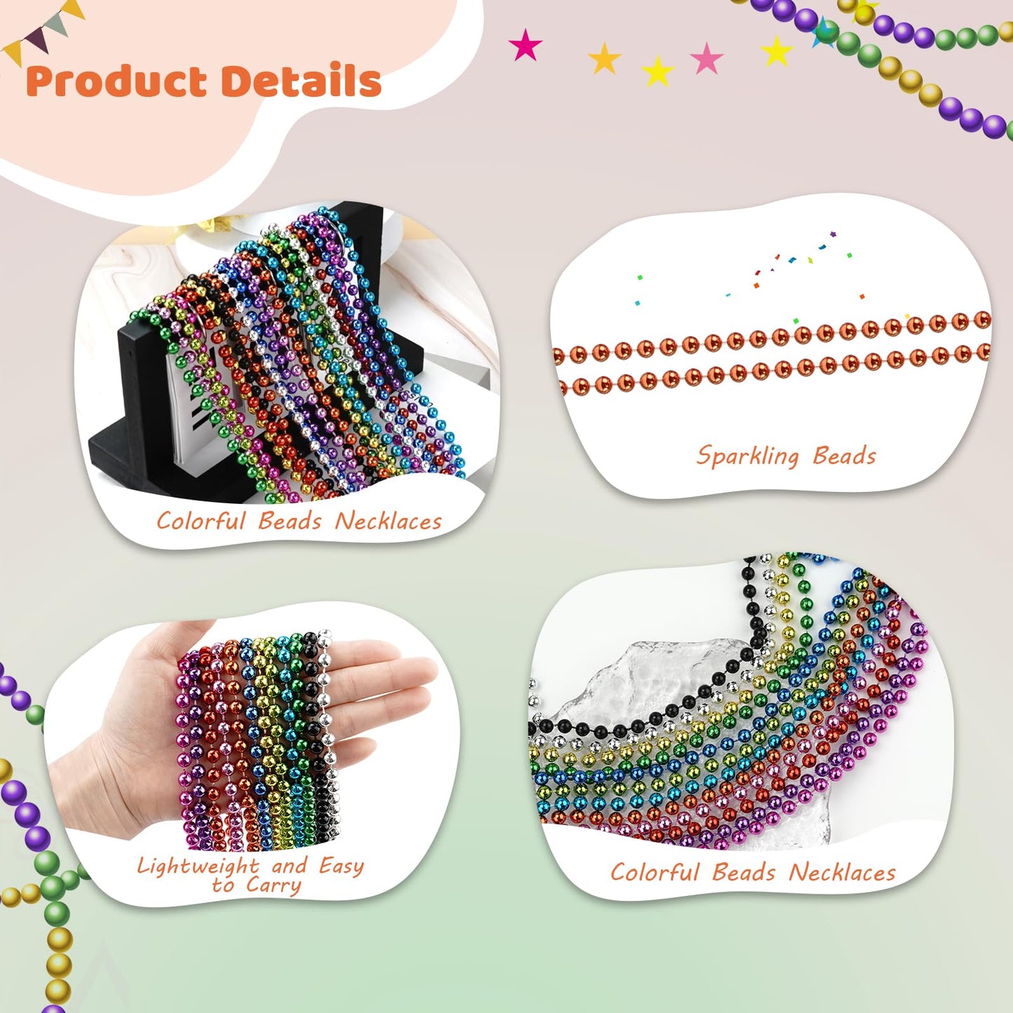 SHAOQINLIN 12-Piece Orange Bead Necklaces – Mardi Gras, Halloween, 33-Inch Party Beads