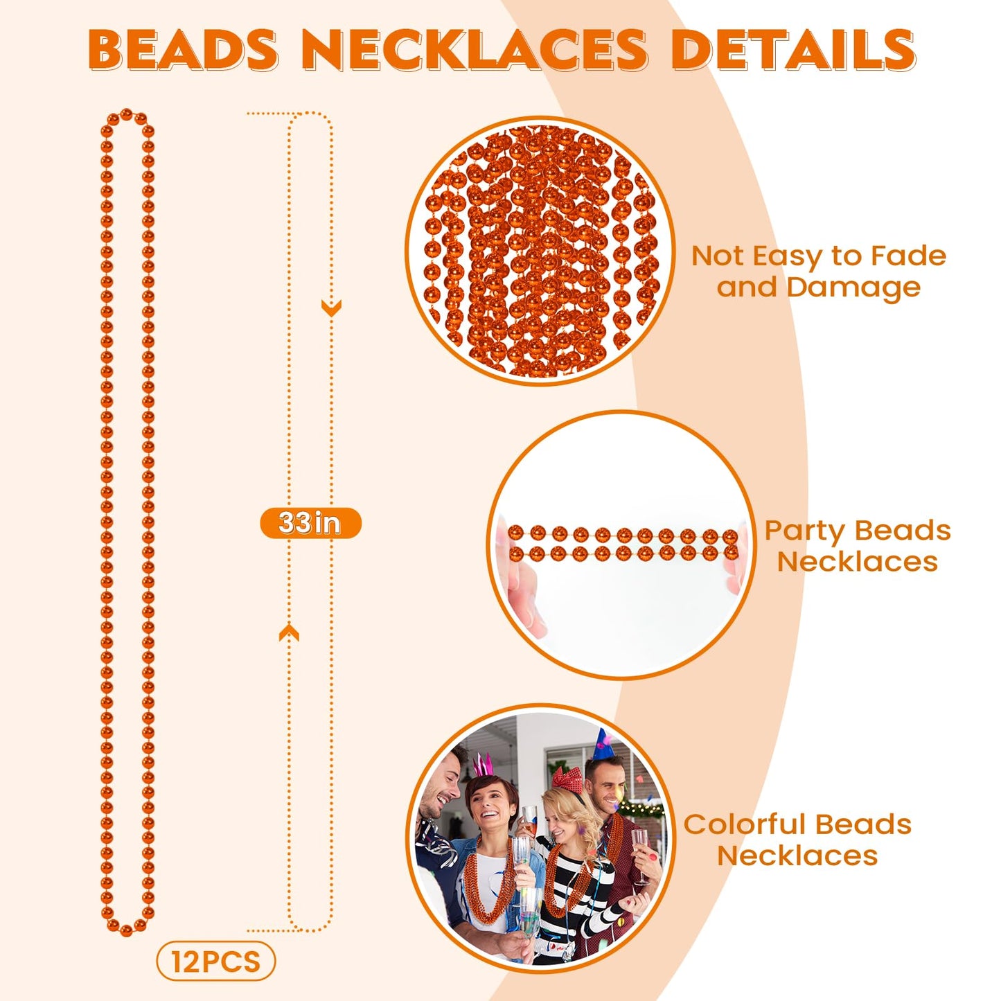 SHAOQINLIN 12-Piece Orange Bead Necklaces – Mardi Gras, Halloween, 33-Inch Party Beads