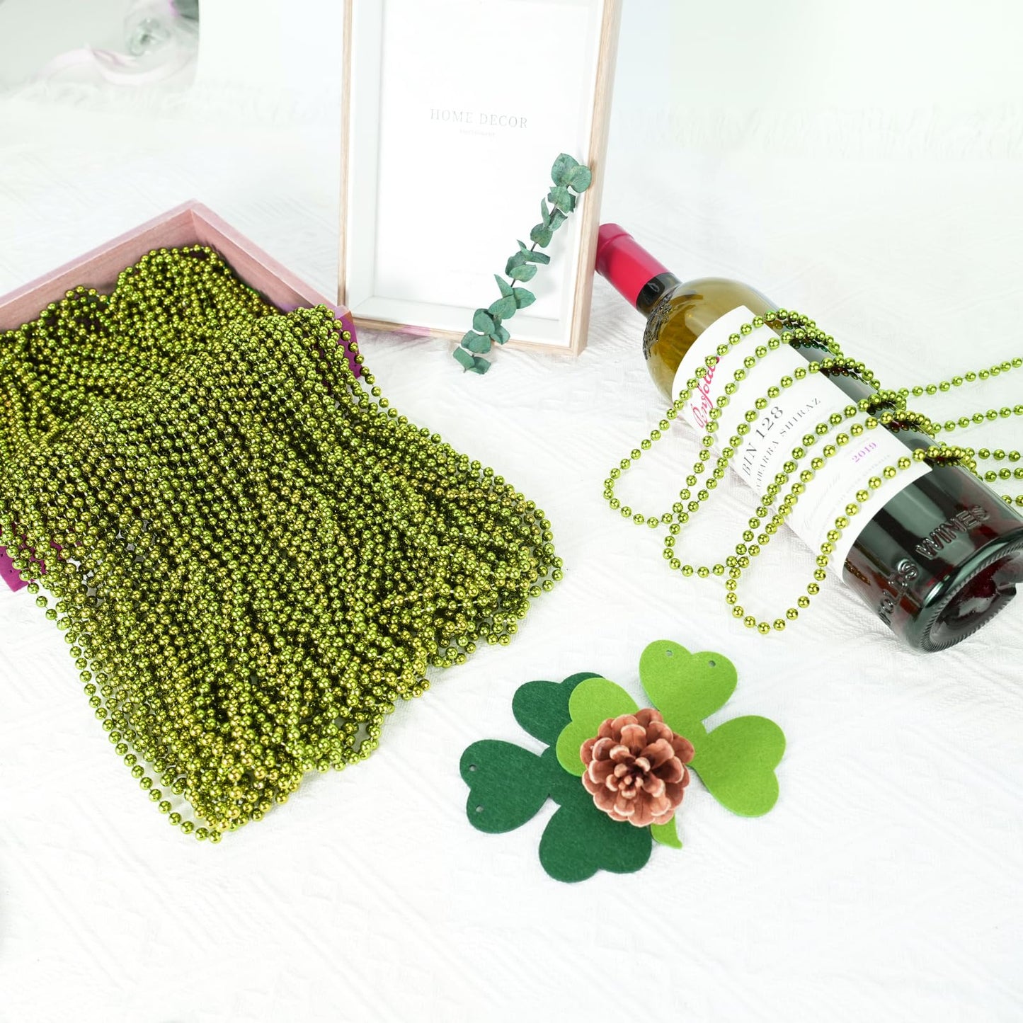 SHAOQINLIN 12 PCS St Patrick's Day Bead Necklace, 33 Inch Light Green Mardi Gras Beads for Parties