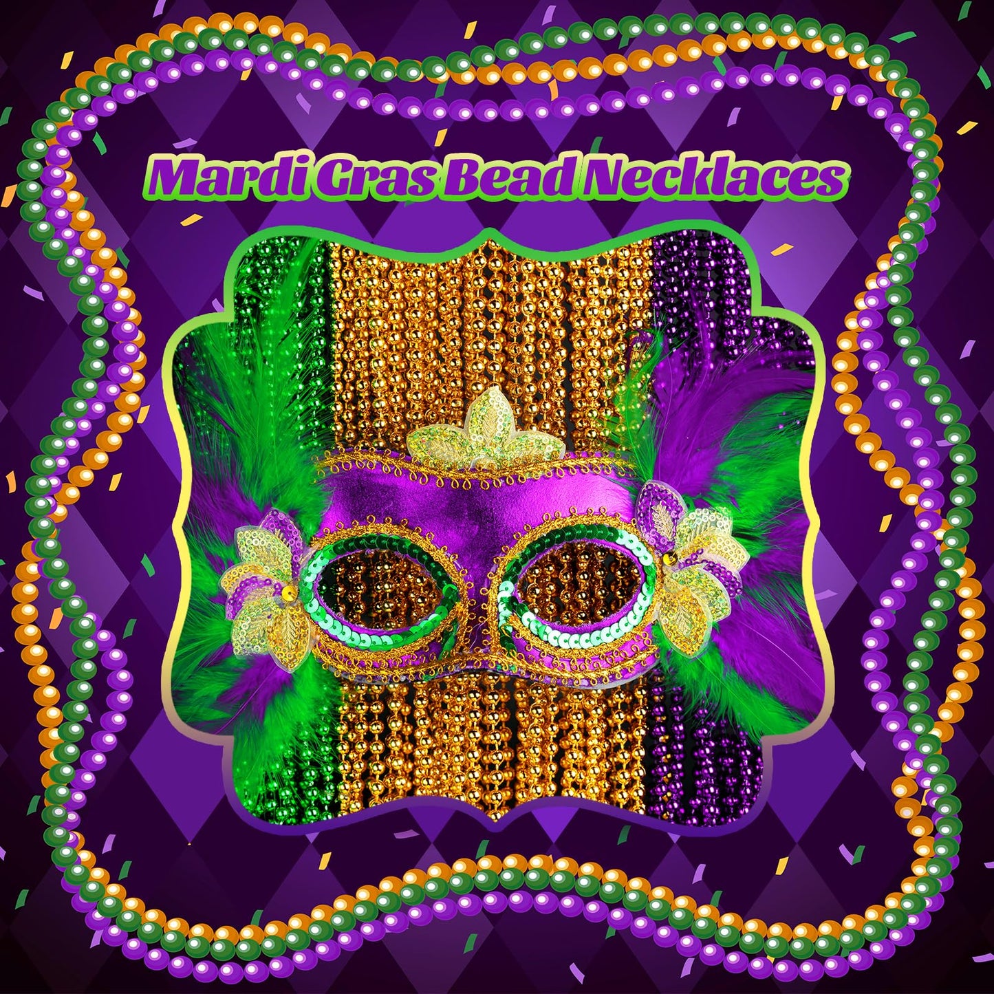 SHAOQINLIN 12 Pcs Mardi Gras Beads – 33in Gold Green Purple Necklaces for Parade Throws