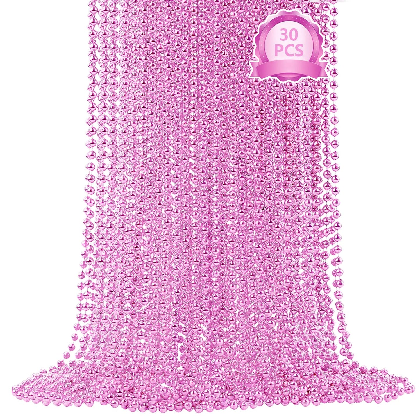 SHAOQINLIN 30 Pcs Pink Bead Necklace – 33" Pink Mardi Gras Beads for Parties