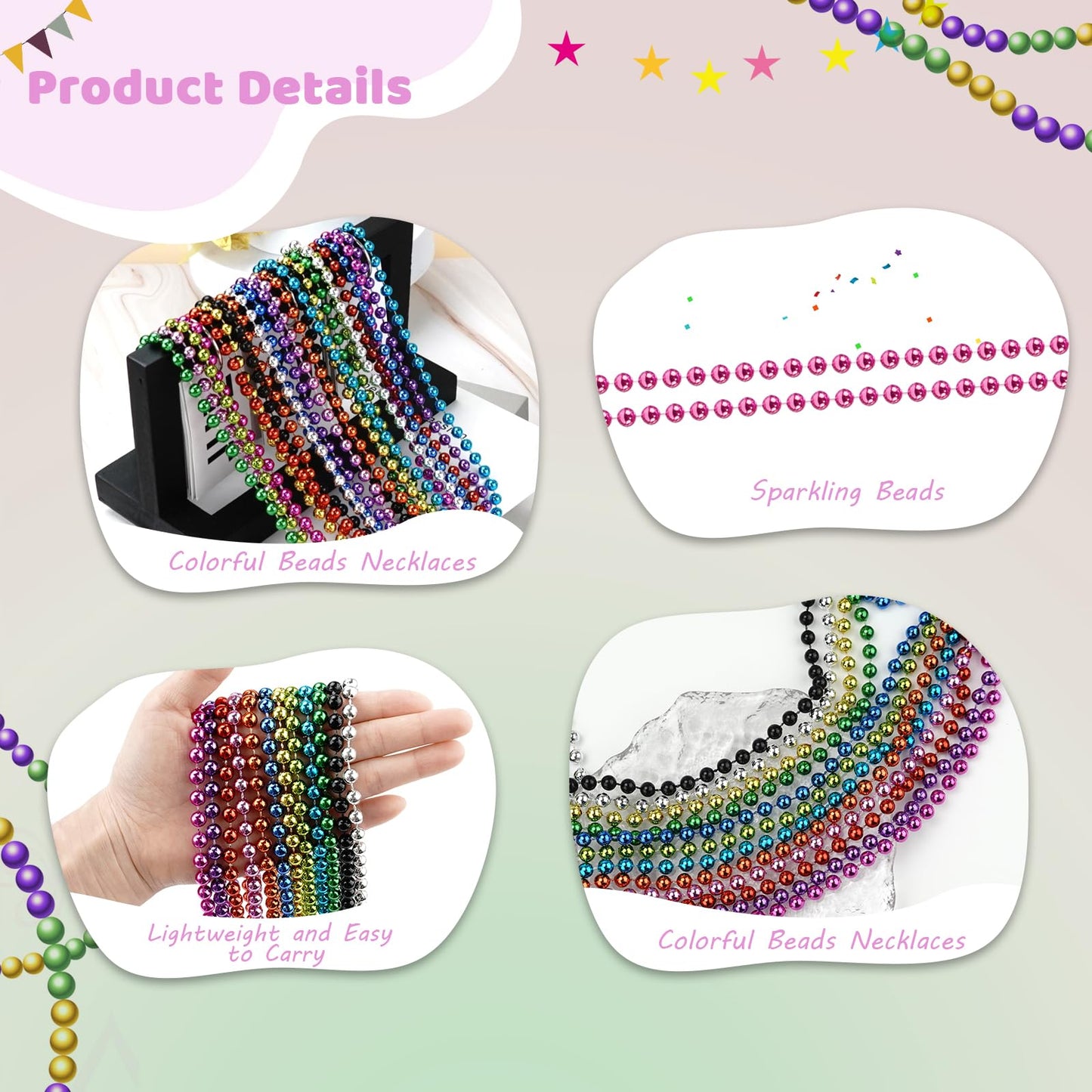 SHAOQINLIN 30 Pcs Pink Bead Necklace – 33" Pink Mardi Gras Beads for Parties