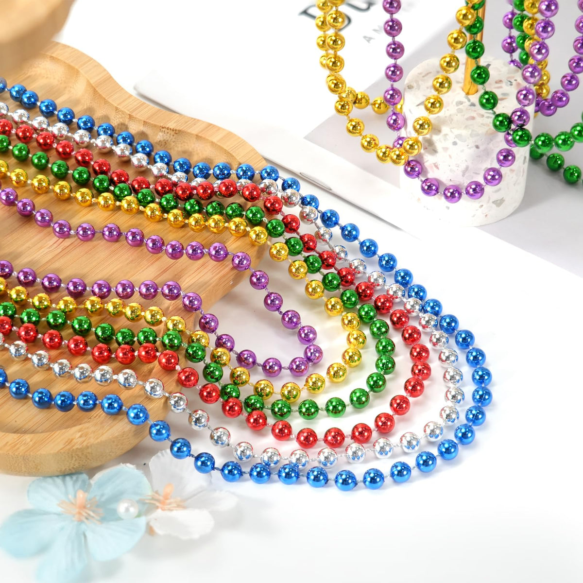 SHAOQINLIN 12 PCS Mardi Gras Beads Necklaces – 33-Inch Colorful Bulk Party Beads