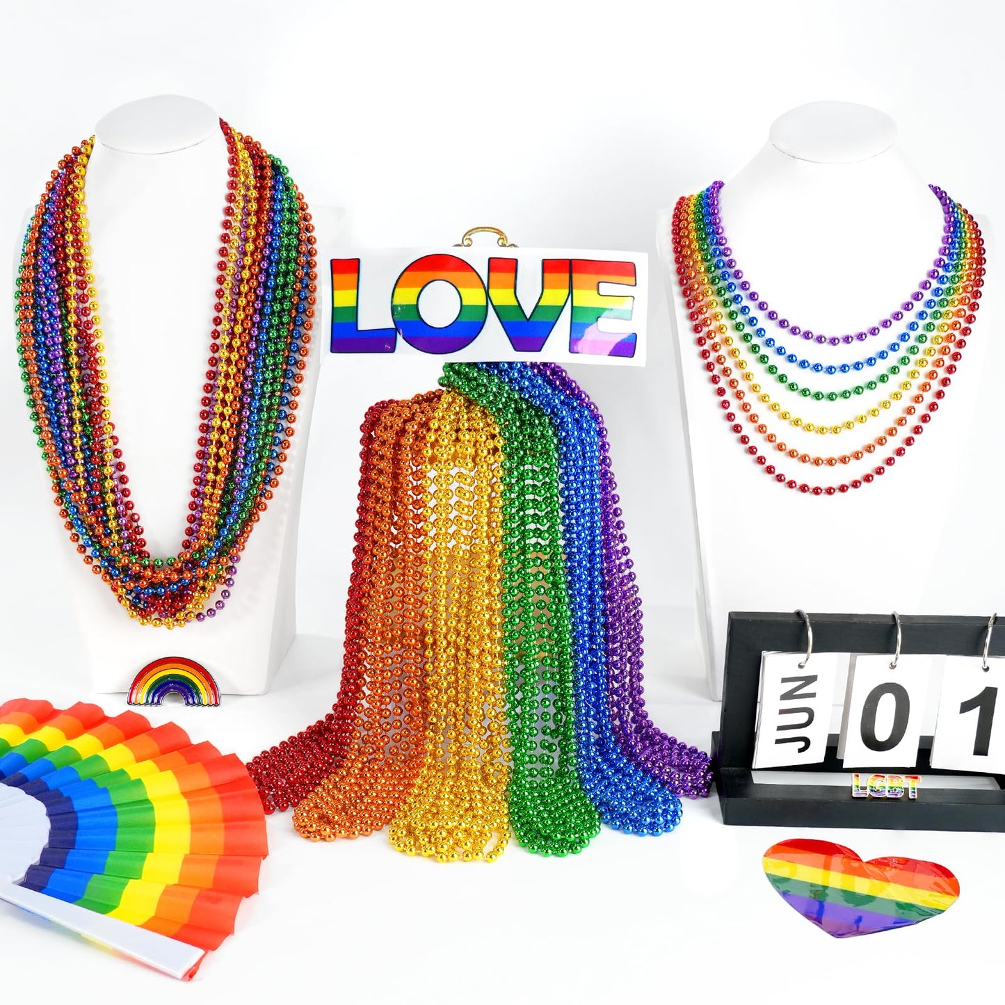 SHAOQINLIN 12 Pcs Pride Beads Necklaces – Rainbow Beads Bulk for Pride Month Parades