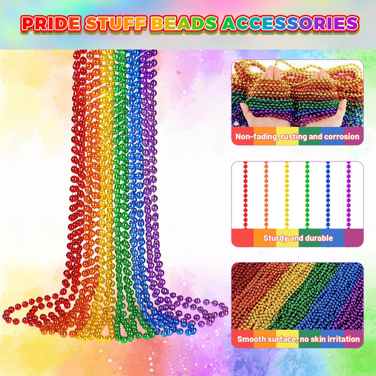 SHAOQINLIN 12 Pcs Pride Beads Necklaces – Rainbow Beads Bulk for Pride Month Parades