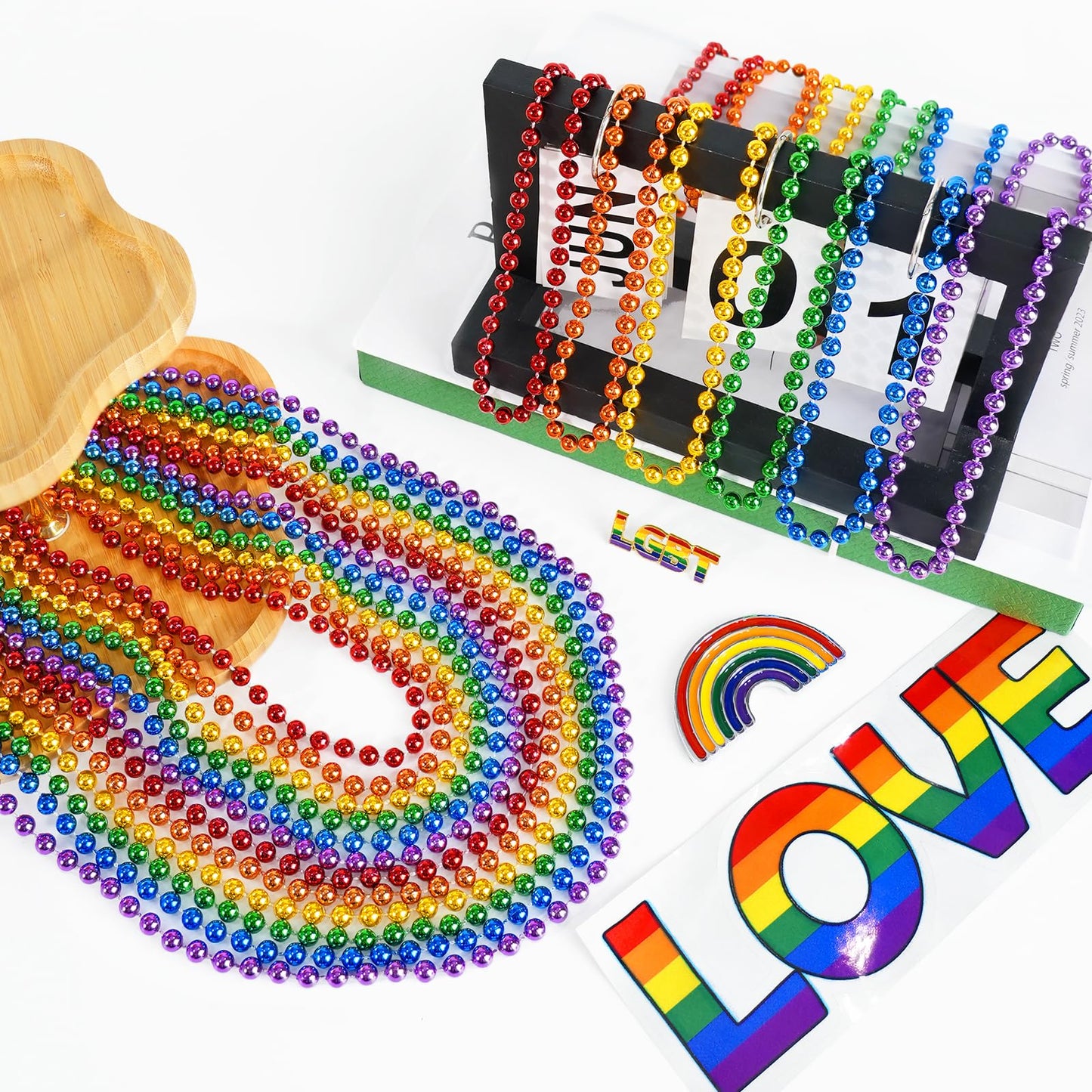 SHAOQINLIN 12 Pcs Pride Beads Necklaces – Rainbow Beads Bulk for Pride Month Parades