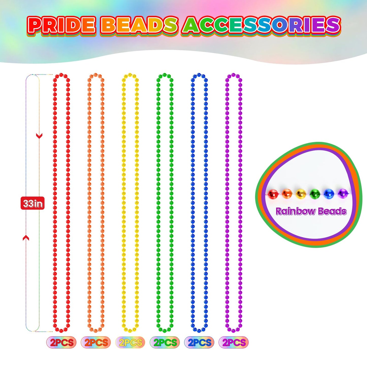 SHAOQINLIN 12 Pcs Pride Beads Necklaces – Rainbow Beads Bulk for Pride Month Parades