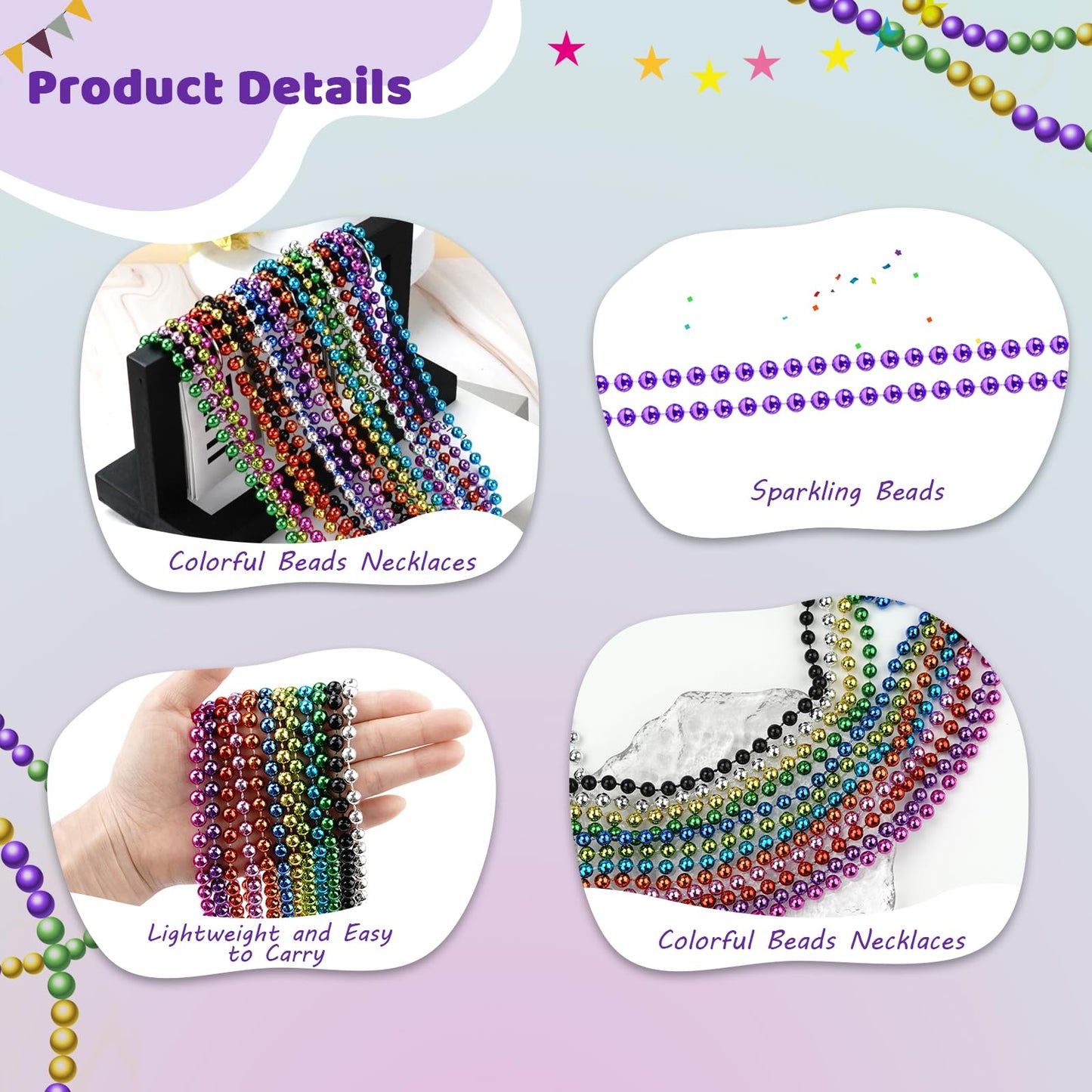 SHAOQINLIN 30-Piece Purple Mardi Gras Beads – 33\" Beaded Necklaces for Parties, Parades & Throws