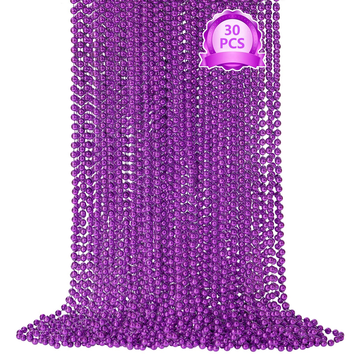 SHAOQINLIN 30-Piece Purple Mardi Gras Beads – 33\" Beaded Necklaces for Parties, Parades & Throws