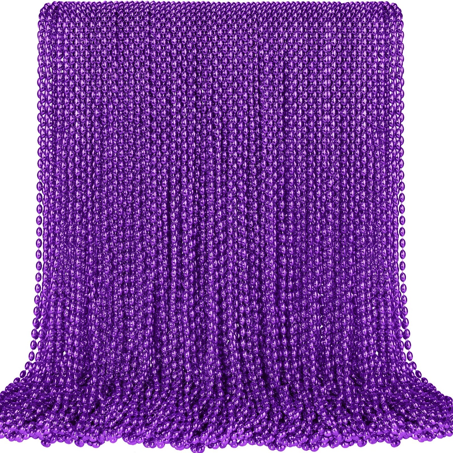 SHAOQINLIN 100 Pcs Purple Mardi Gras Beads – Oval Necklaces, 30.5-Inch Metallic Beaded Party Favors