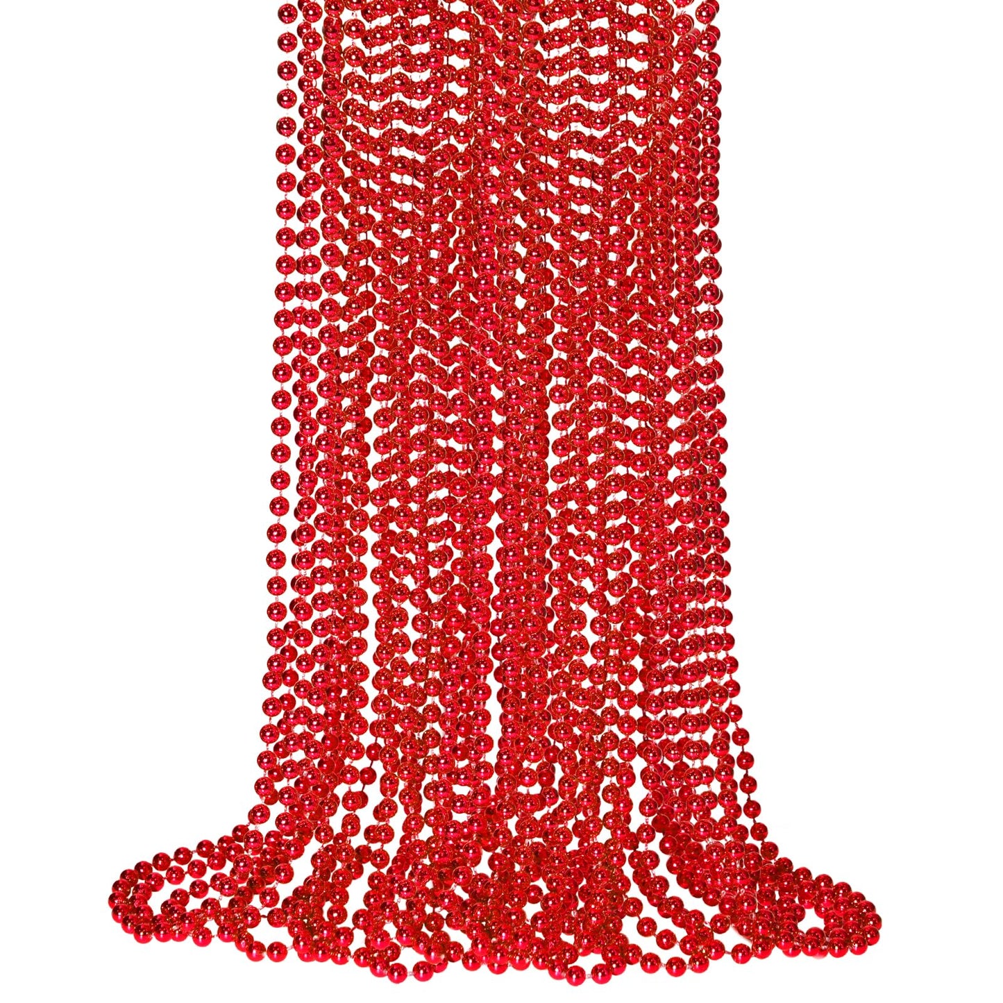 SHAOQINLIN 12 Pack Red Mardi Gras Beads – 33-inch Metallic Party Necklaces