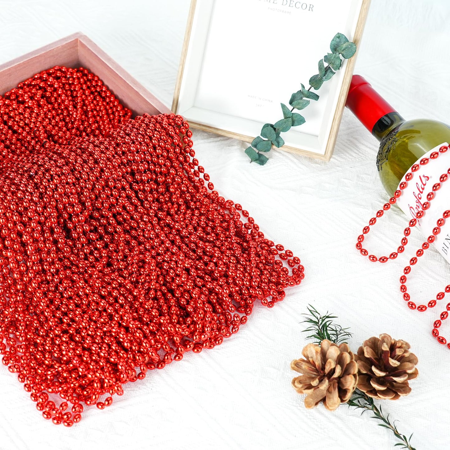 SHAOQINLIN 100 Pcs Red Mardi Gras Beads - 30.5-Inch Oval Beads Necklaces for Parties, Weddings, Holidays