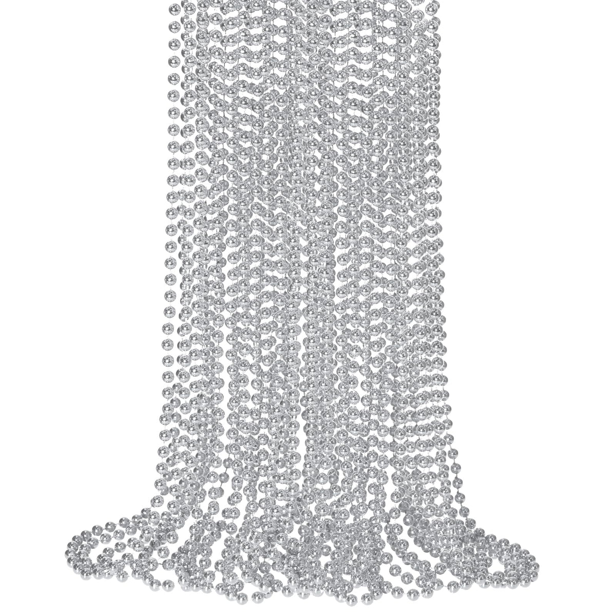 SHAOQINLIN 12-Pack Silver Mardi Gras Beads, 33-Inch Metallic Patriotic Necklaces – Parade & Holiday Favors