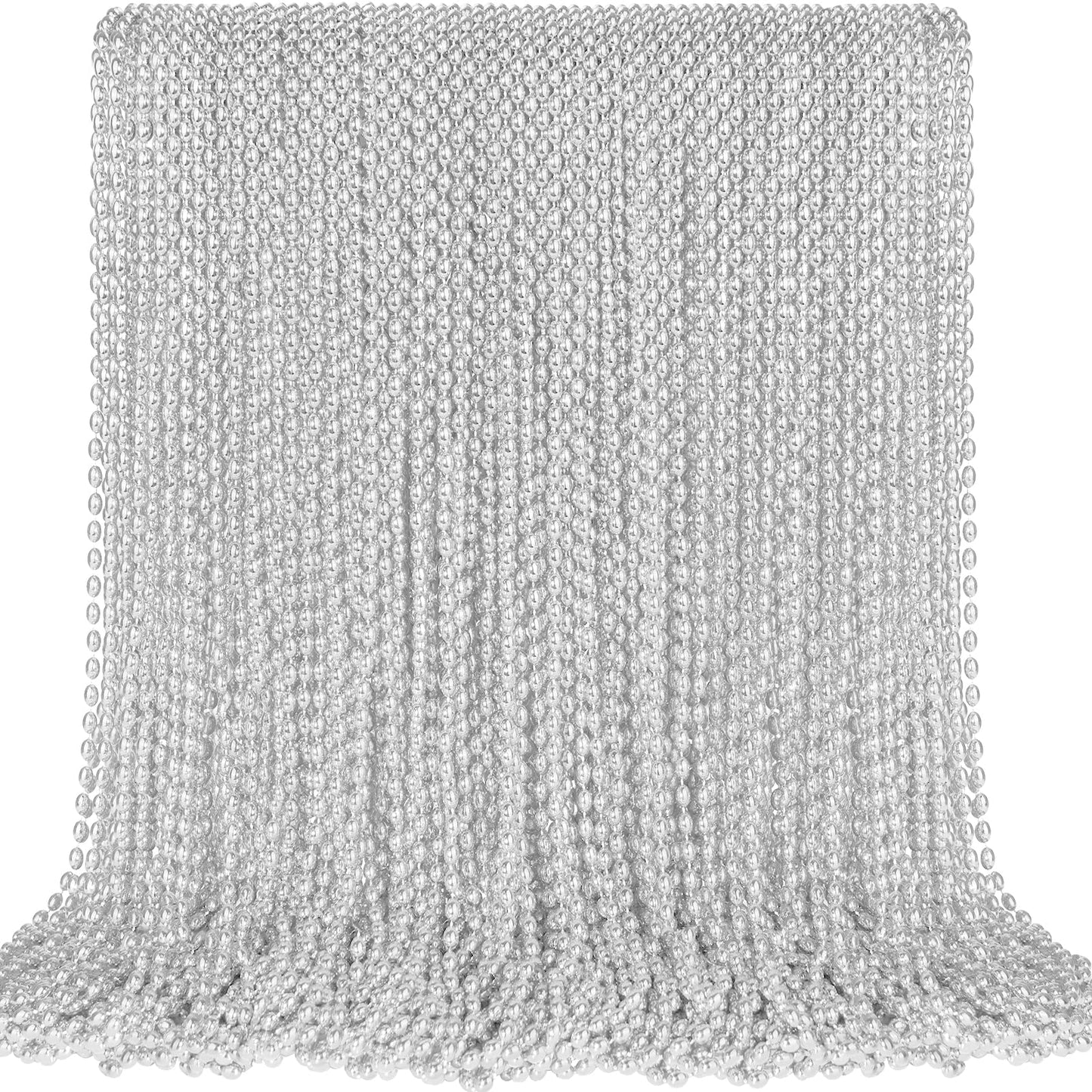 SHAOQINLIN 100 PCS Silver Mardi Gras Beads – 30.5in Oval Necklaces, Patriotic & Holiday Party Accessories
