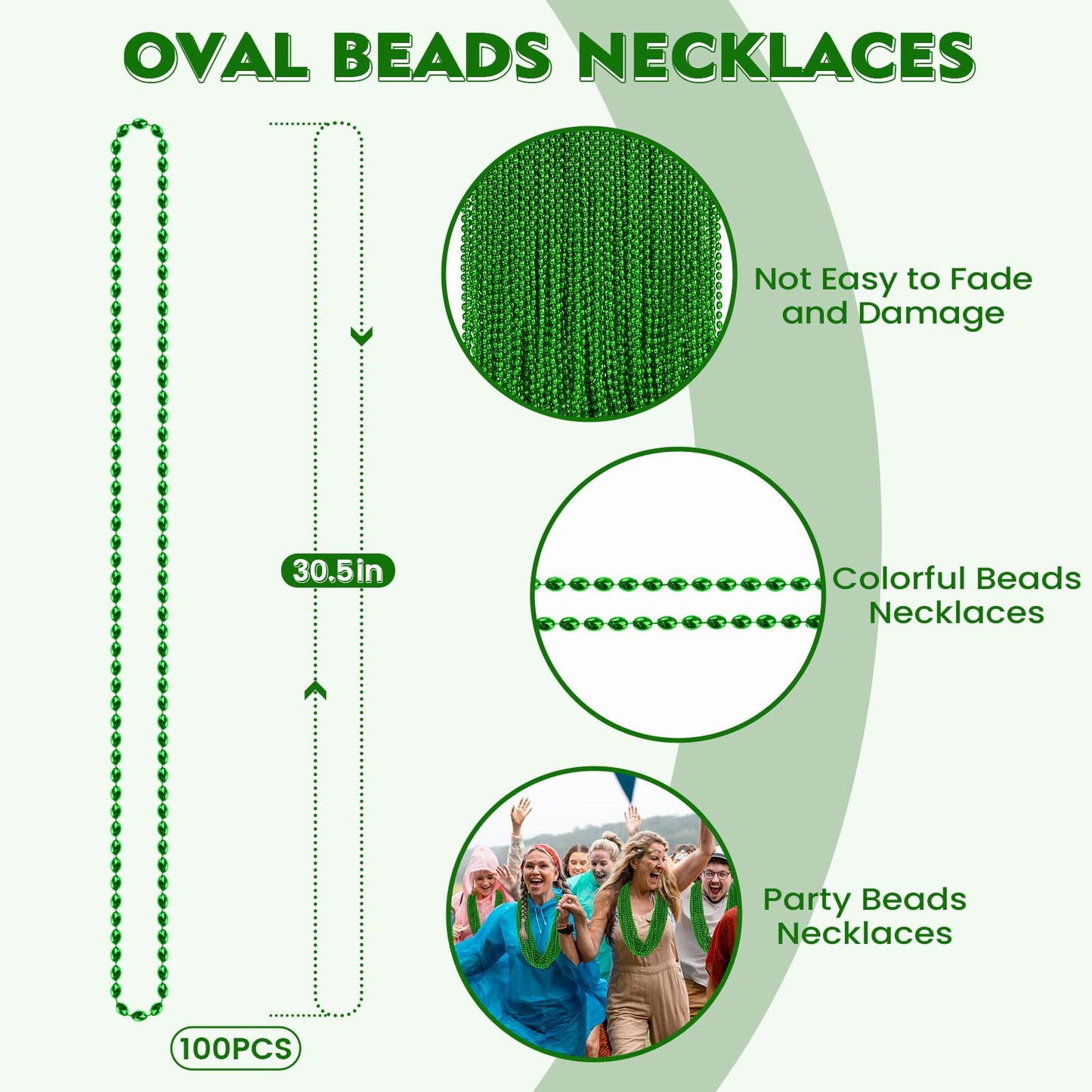 SHAOQINLIN 100 Pcs Green Oval Beads Necklace for St. Patrick's Day & Mardi Gras - 30.5 Inch Long