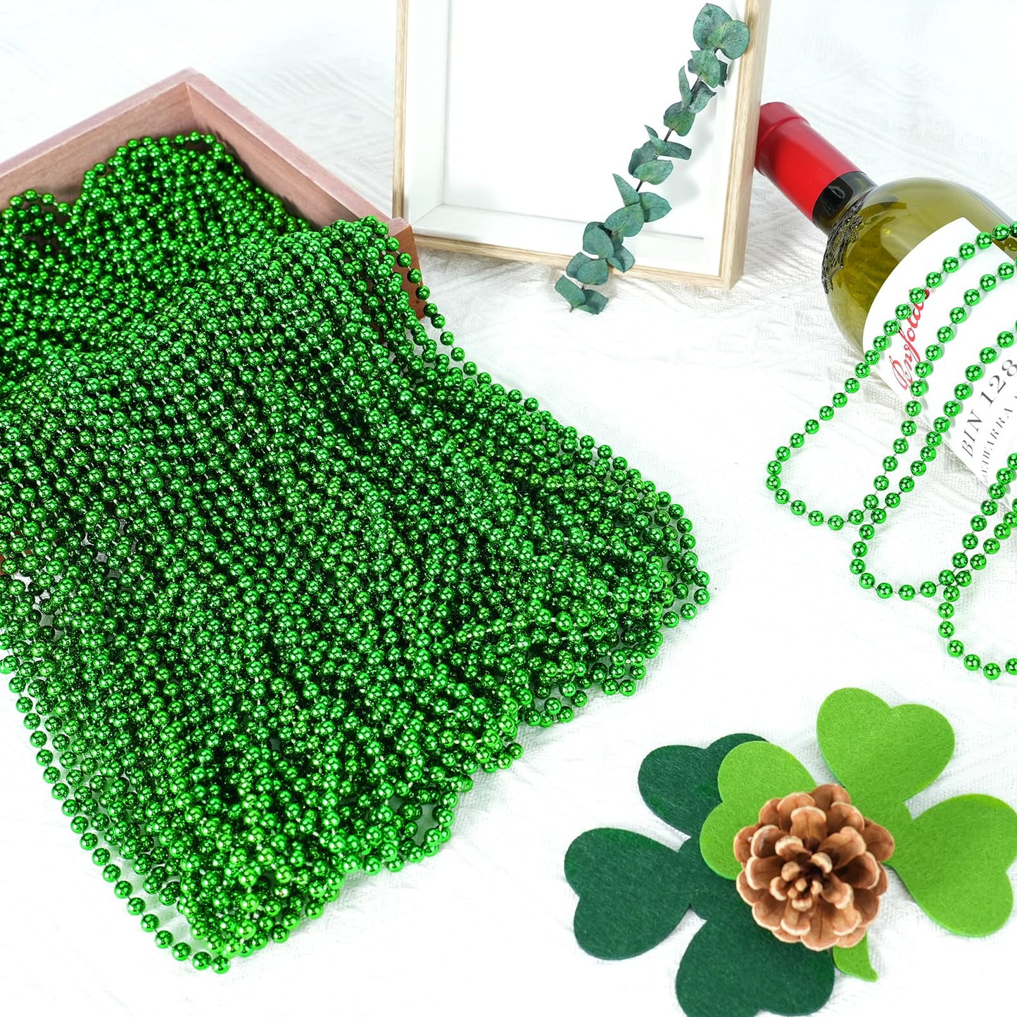 SHAOQINLIN 12 PCS Green Bead Necklaces – 33" Mardi Gras & St. Patrick's Day Party Beads