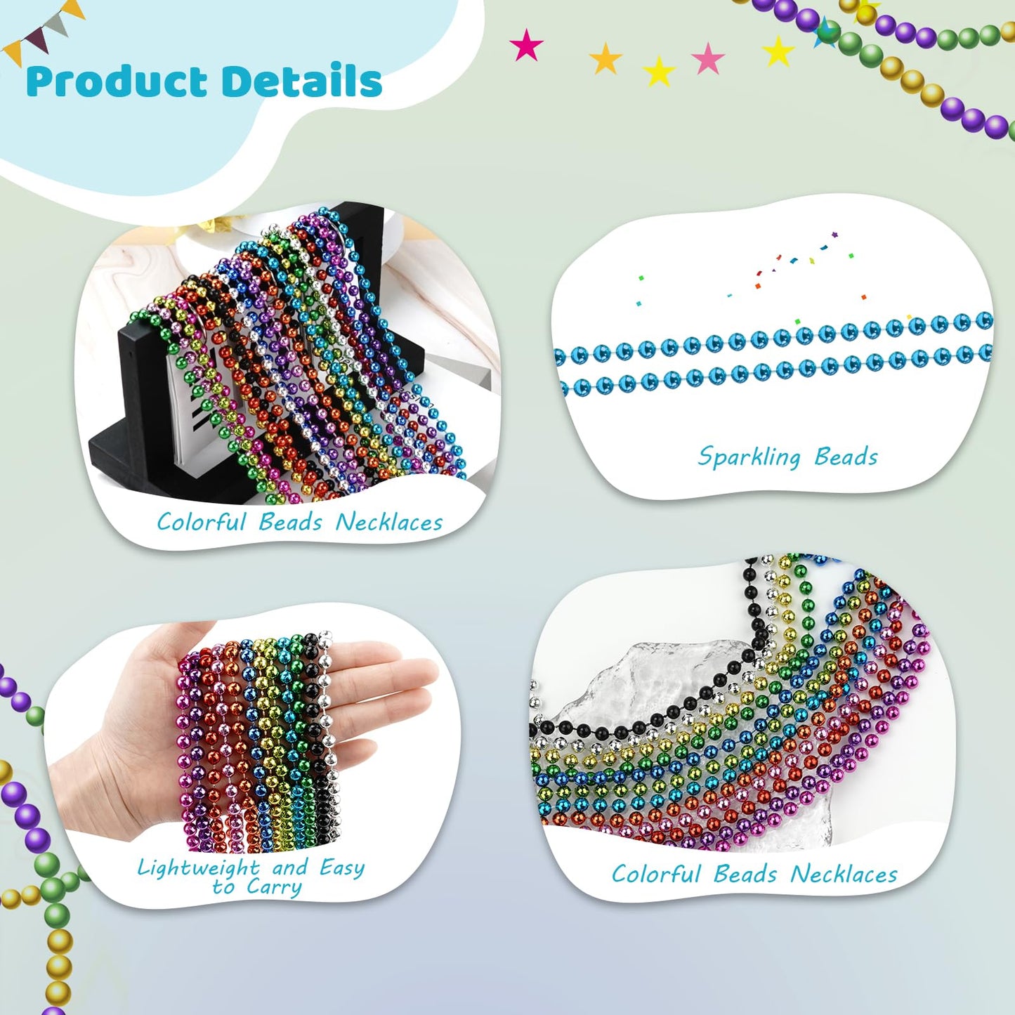 SHAOQINLIN 30-Pack Teal Bead Necklaces for Mardi Gras & Party Favors