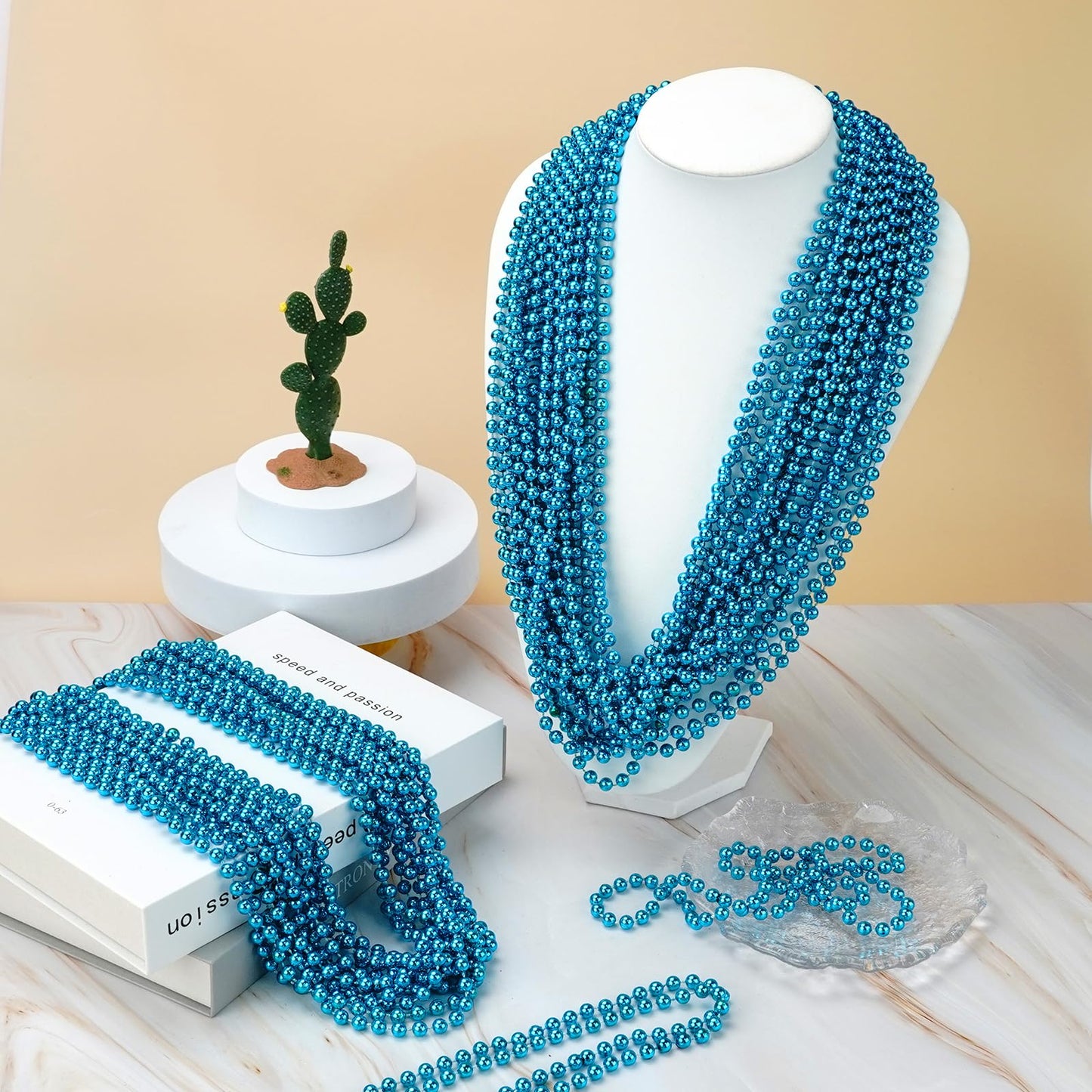 SHAOQINLIN 12-Pcs Teal Bead Necklace Set for Mardi Gras & Party Favors