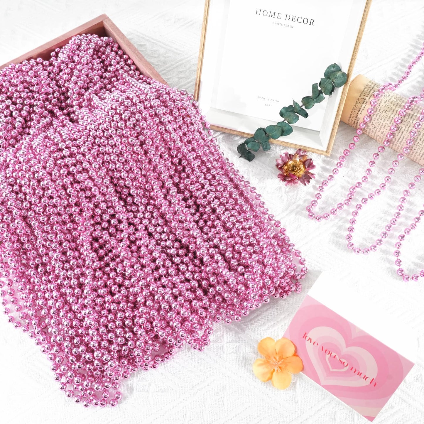 SHAOQINLIN 30 Pcs Pink Bead Necklace – 33" Pink Mardi Gras Beads for Parties