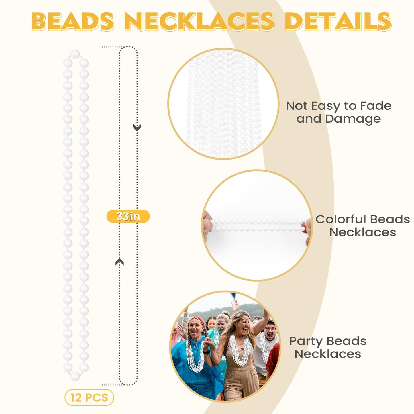 SHAOQINLIN 12-Pack White Bead Necklaces – 33-Inch Mardi Gras & Holiday Beads