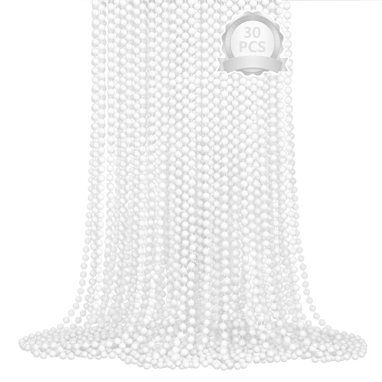 SHAOQINLIN White Bead Necklaces – 30 Pcs, 33-inch Parade Beads