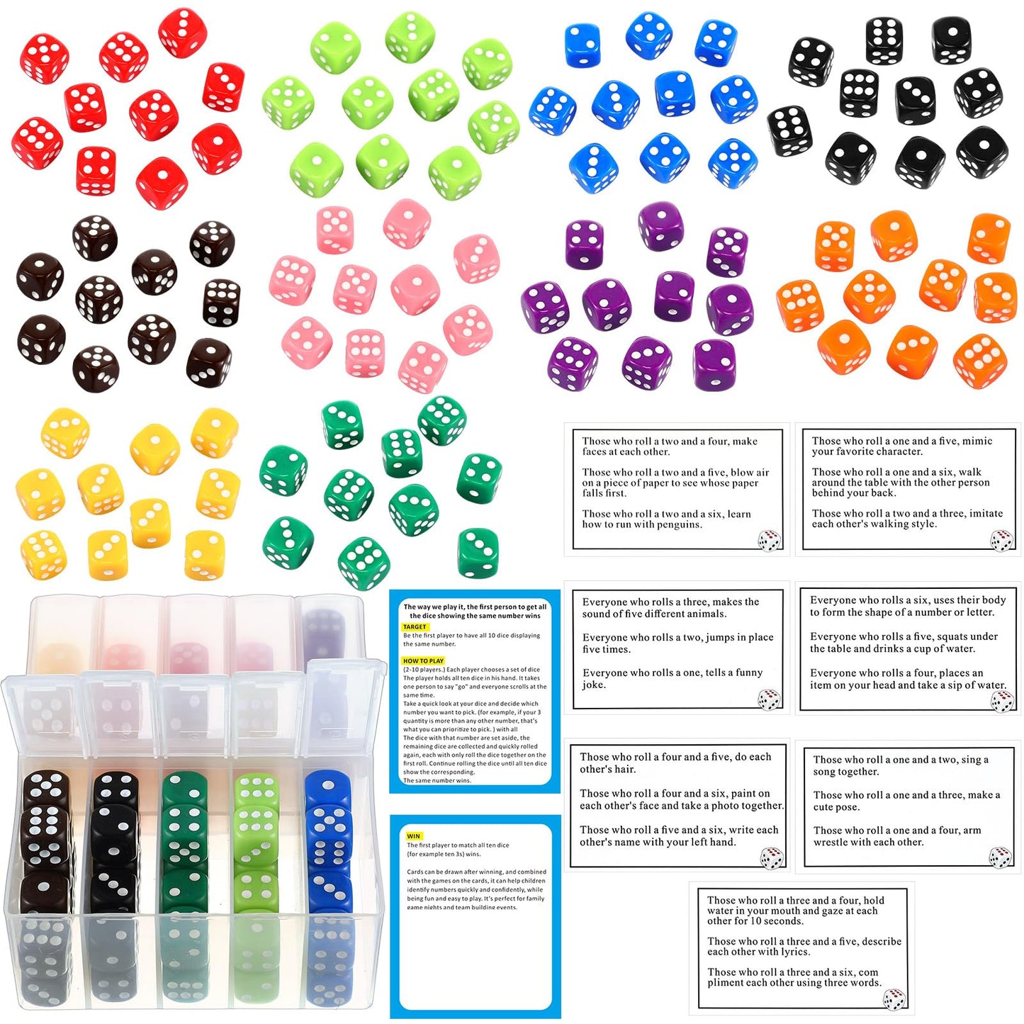 Shappy 10 Sets of Party Dice Game – Colorful Acrylic Dice with Portable Box for Family Fun