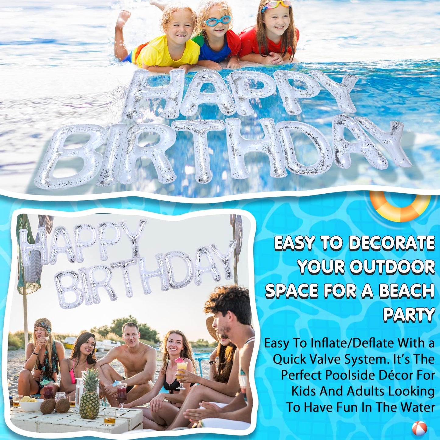 Shappy 20'' Happy Birthday Pool Letters with Adhesive Dots