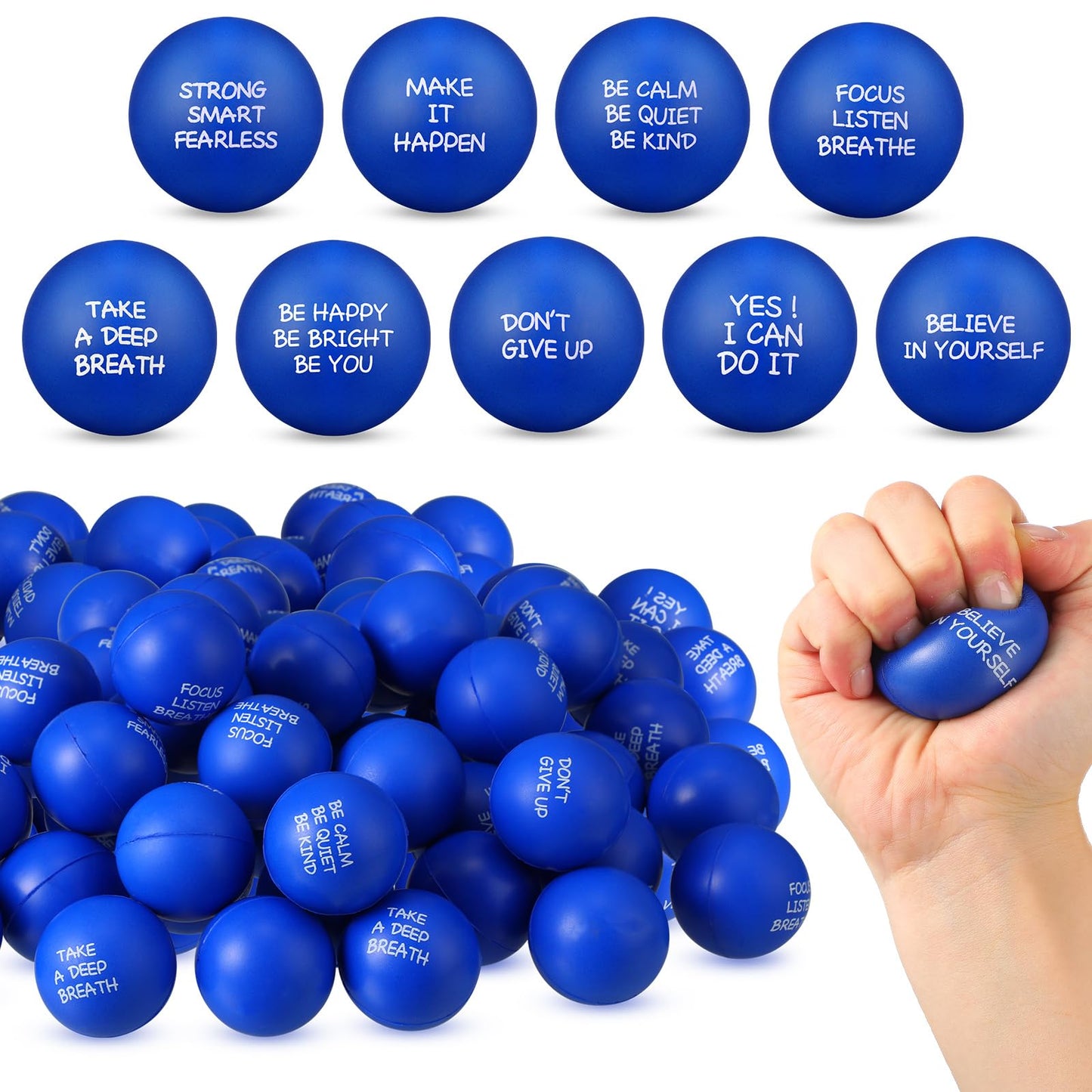 Shappy 72 Pcs Inspirational Stress Relief Balls – Motivational PU Fidget Toys for Adults (Blue)