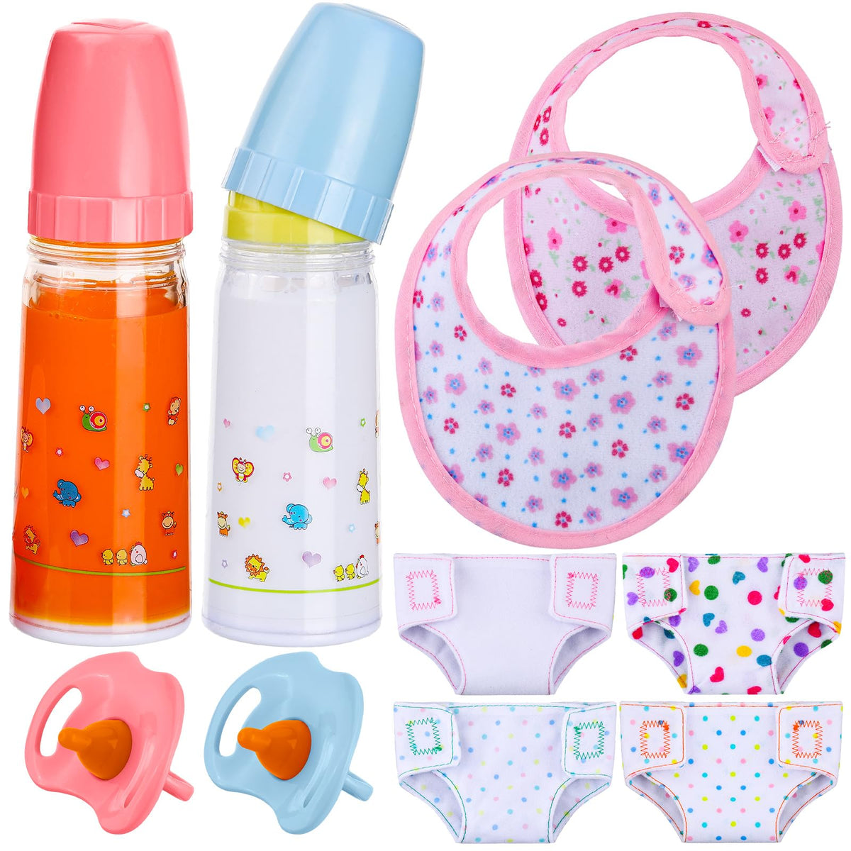 Shappy 10-Piece Baby Doll Accessories Feeding Set – Bottles, Bibs & Diapers
